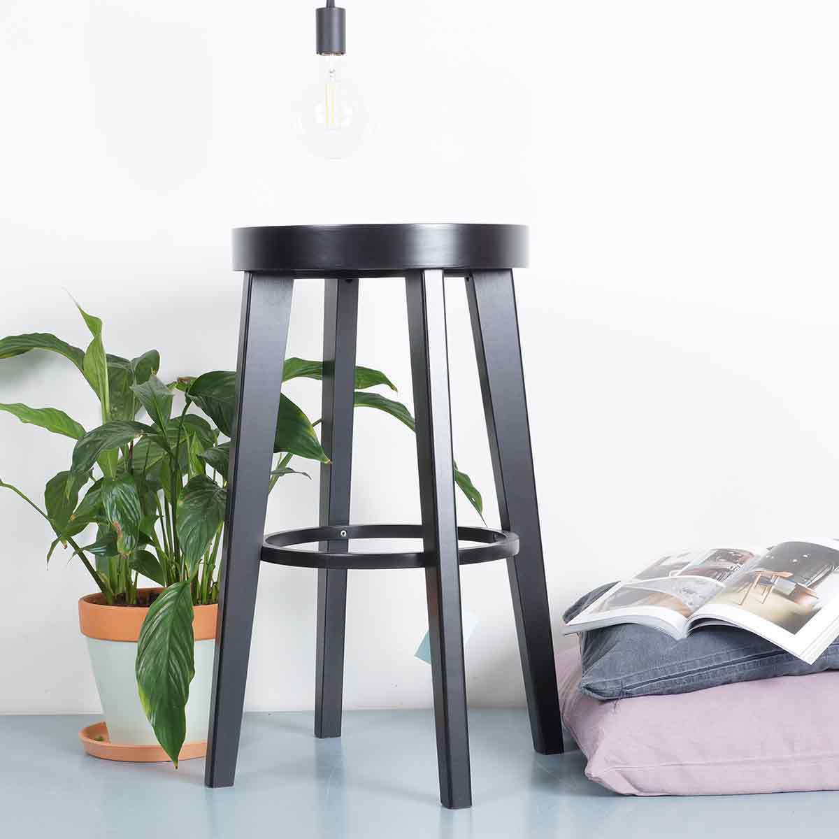 Houten barkruk Fico zwart gebeitst - 75 cm