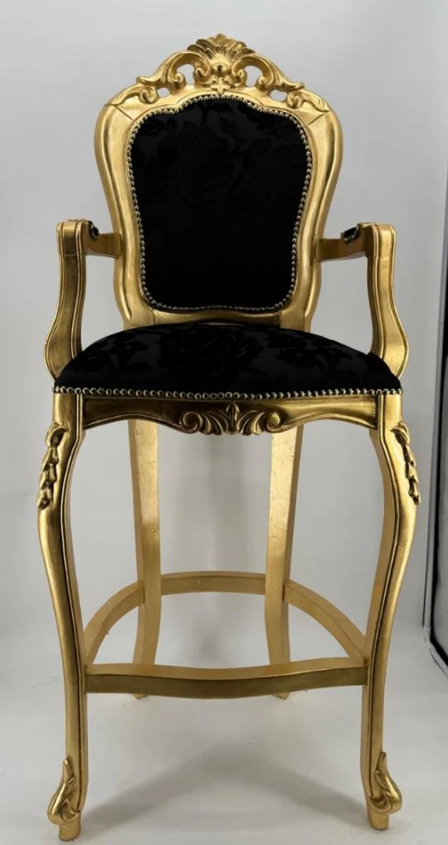 Luxury Baroque Bar Chair with Armrests Black / Gold - Baroque Bar Furniture