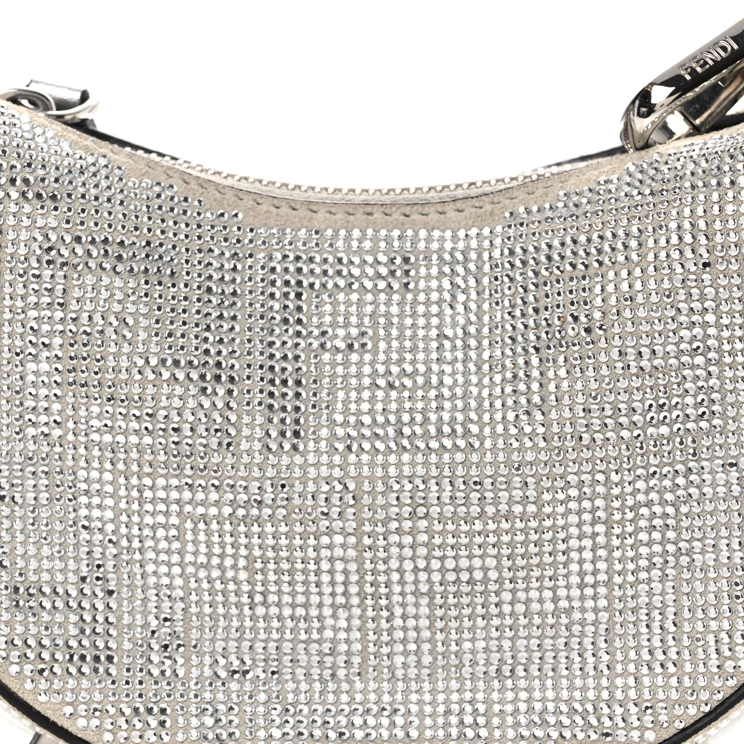 Crystal Vitello Laminato Suede FF Nano Fendigraphy Hobo Charm Grey - Top Club