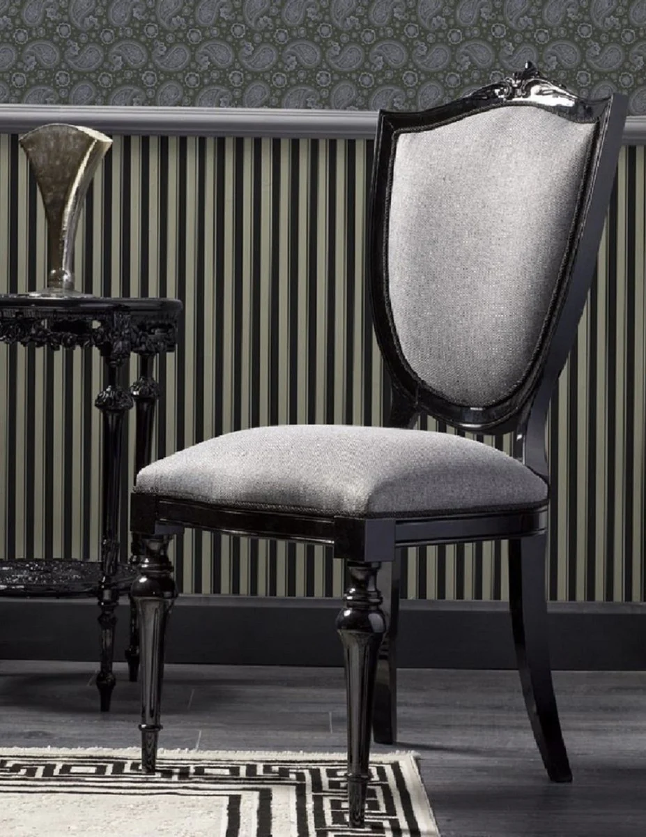 Luxury Baroque Dining Room Set Silver Gray / Black - 1 Baroque Dining Table & 6 Baroque Dining Chairs