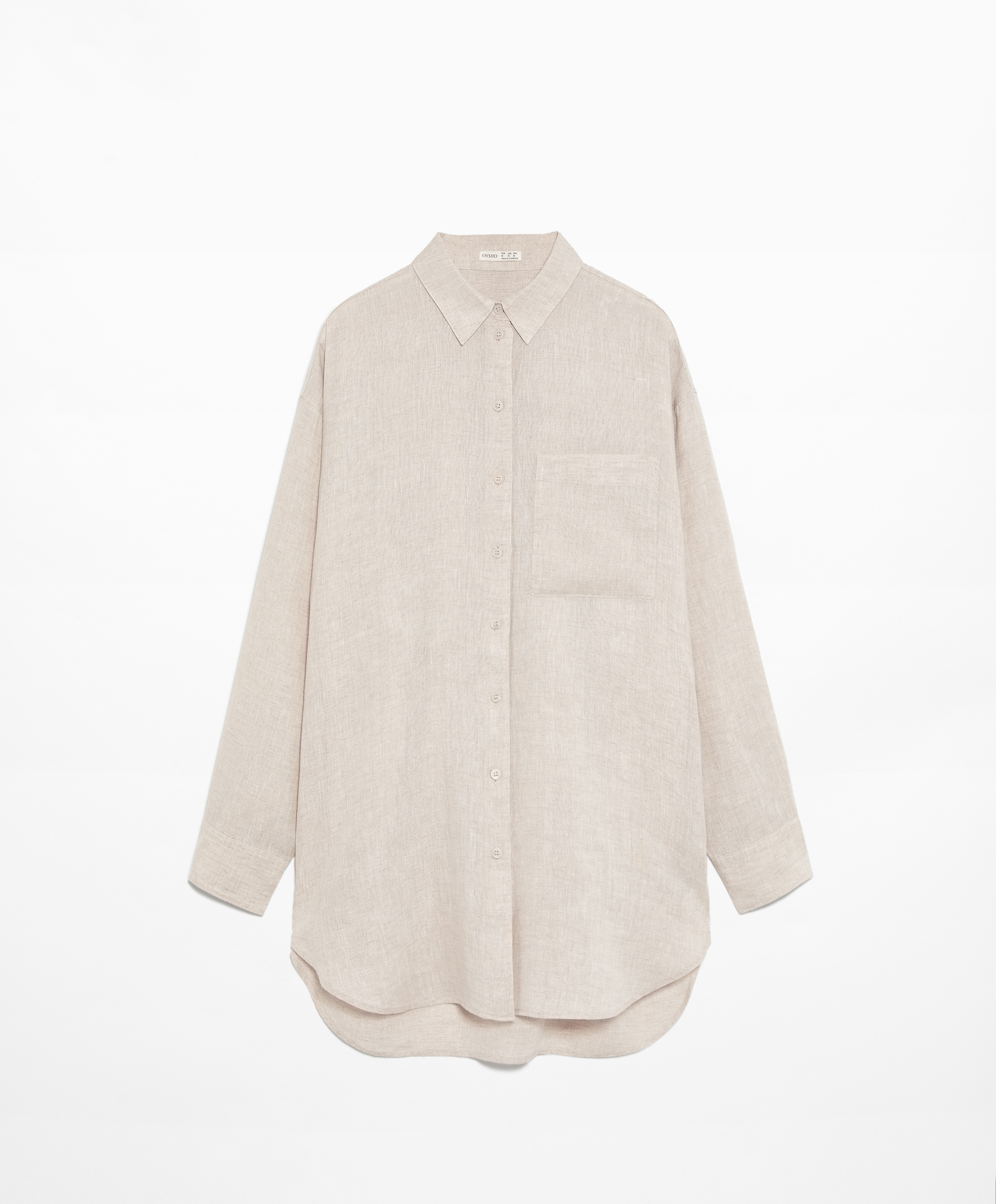 OYSHO Oversize long-sleeved 100% linen shirt