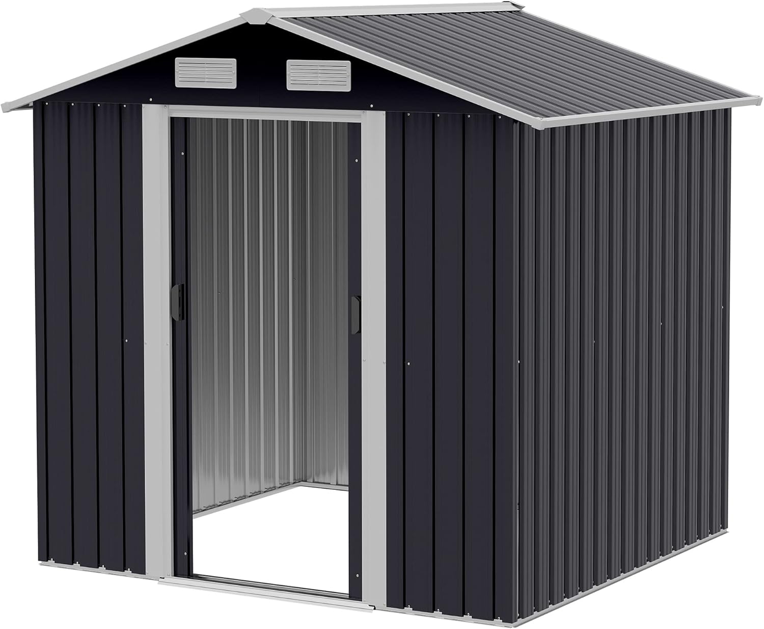 Outsunny Capanno da Giardino 2.6m², Deposito Attrezzi in Acciaio Zincato con Doppia Porta Scorrevole e 4 Prese d'aria, 195.5x153x188cm, Nero