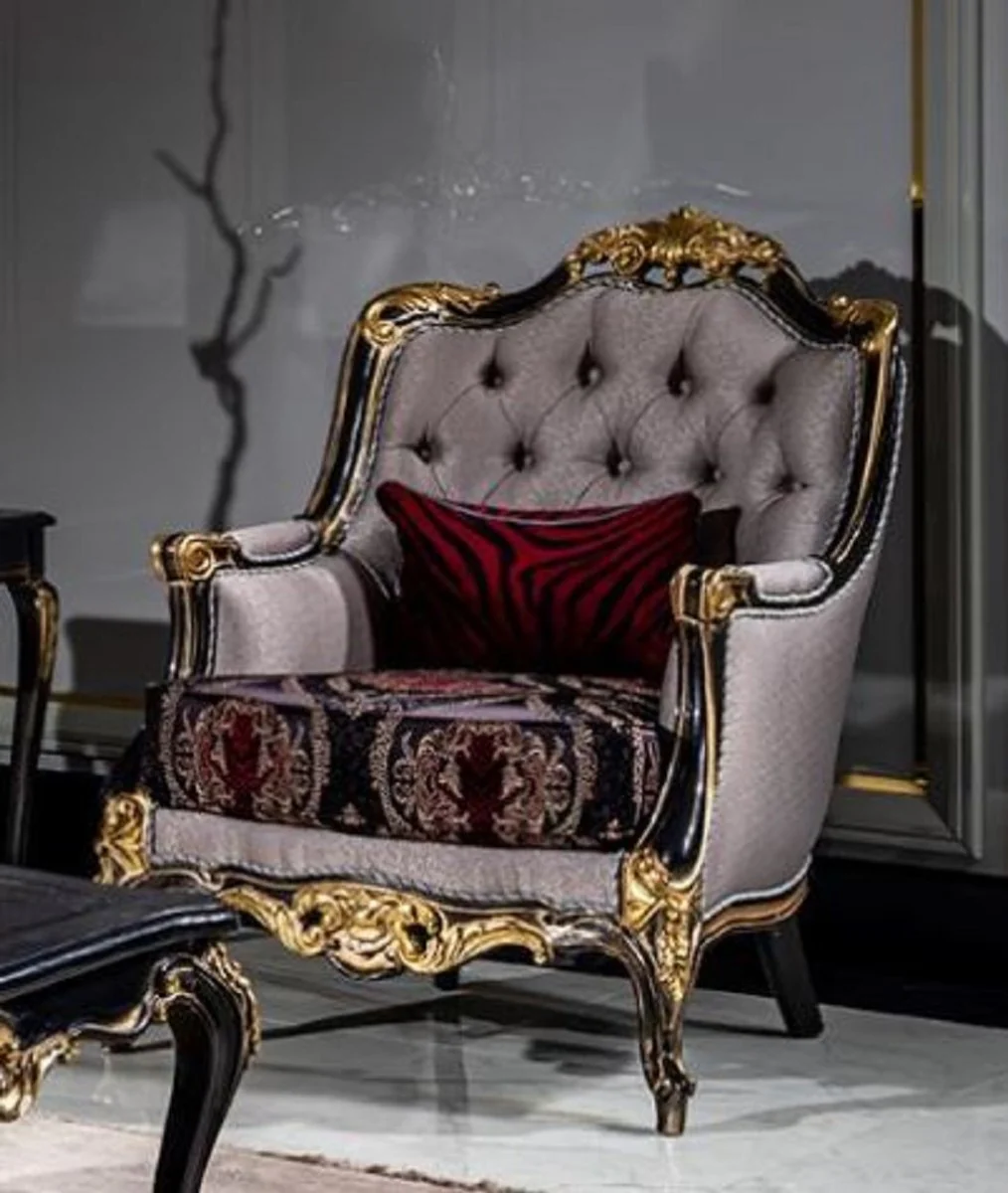 Luxury baroque living room set silver / burgundy / black / gold - 2 sofas & 2 armchairs & 1 coffee table - magnificent living room furniture in the baroque style