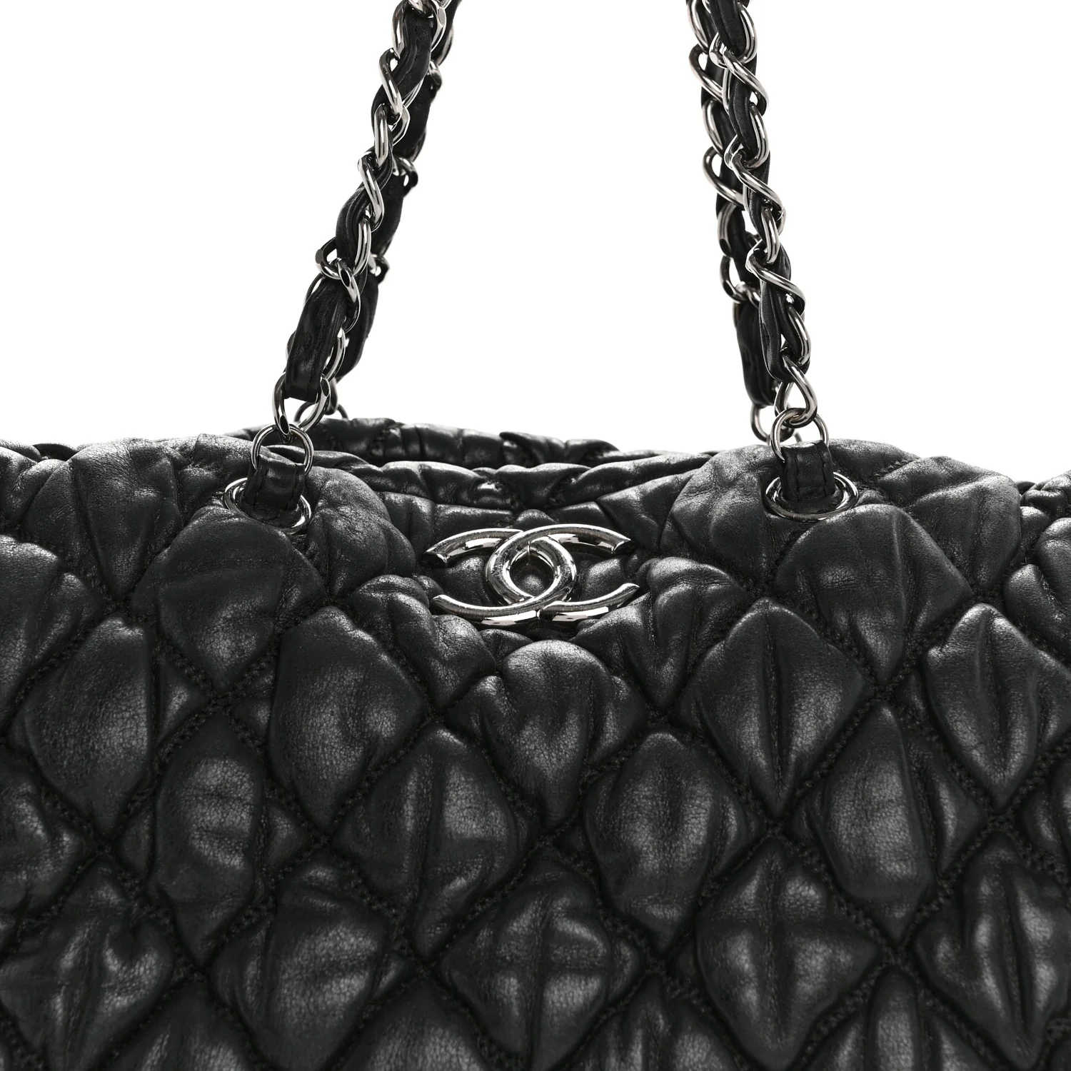 Calfskin Bubble Quilt Bowler Black - Top Club