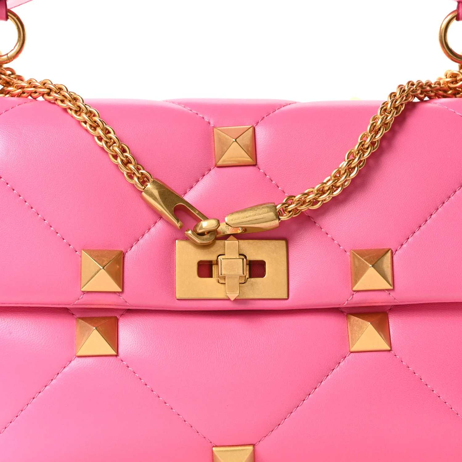 Nappa Large Roman Stud Shoulder Bag Feminine Pink - Top Club