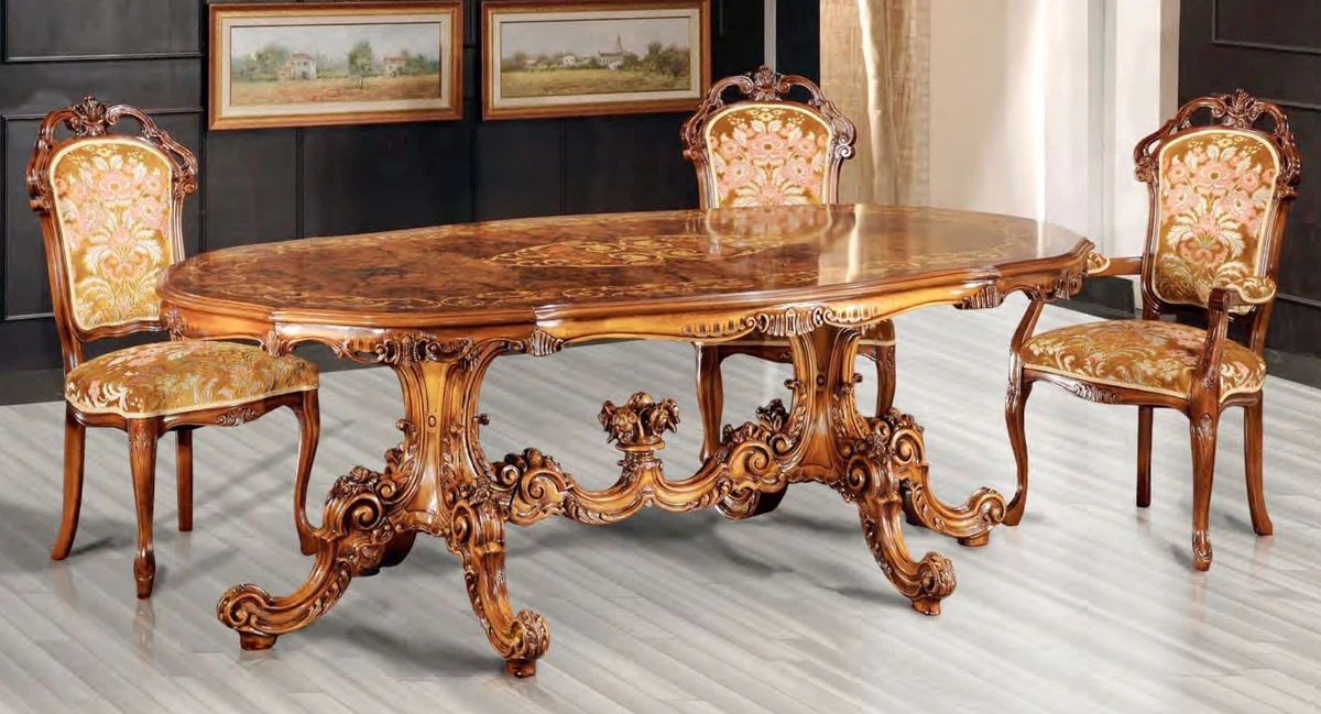 Luxury Baroque Dining Table Brown - Oval Solid Wood Dining Room Table in Baroque Style - Magnificent Baroque Dining Room Furniture - First Class Quality - Made in Italy