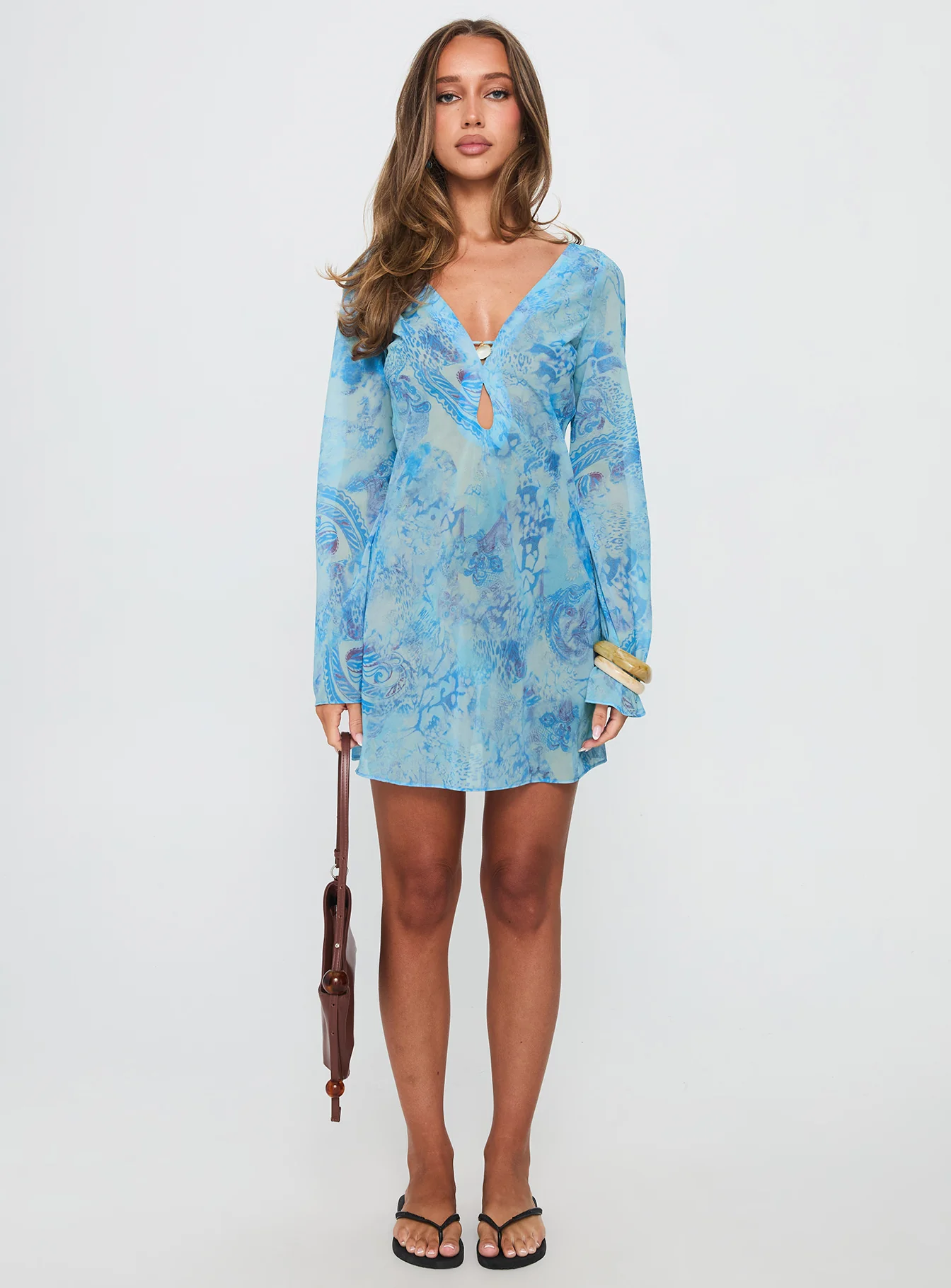 Wayfarer Shell Beach Cover Up Mini Dress Blue Multi