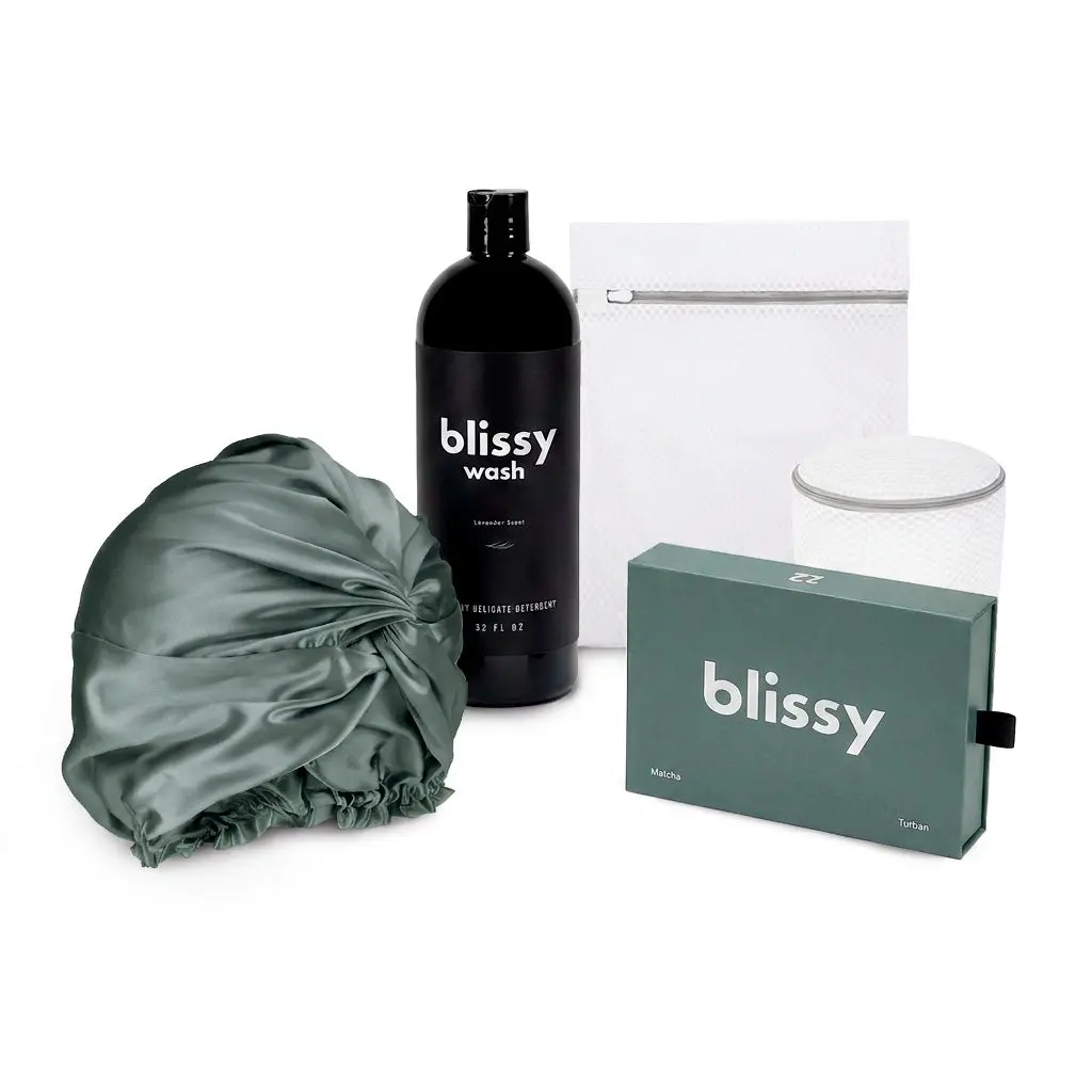 Blissy Silk Bonnet – Complete Care Kit – Blissy Wash + Mesh Bag – 100% Mulberry Silk