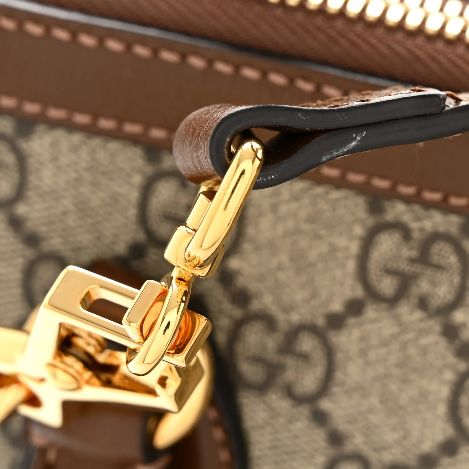 GG Supreme Monogram Azalea Calfskin Small Horsebit 1955 Top Handle Bag Beige Ebony Brown Sugar - Top Club