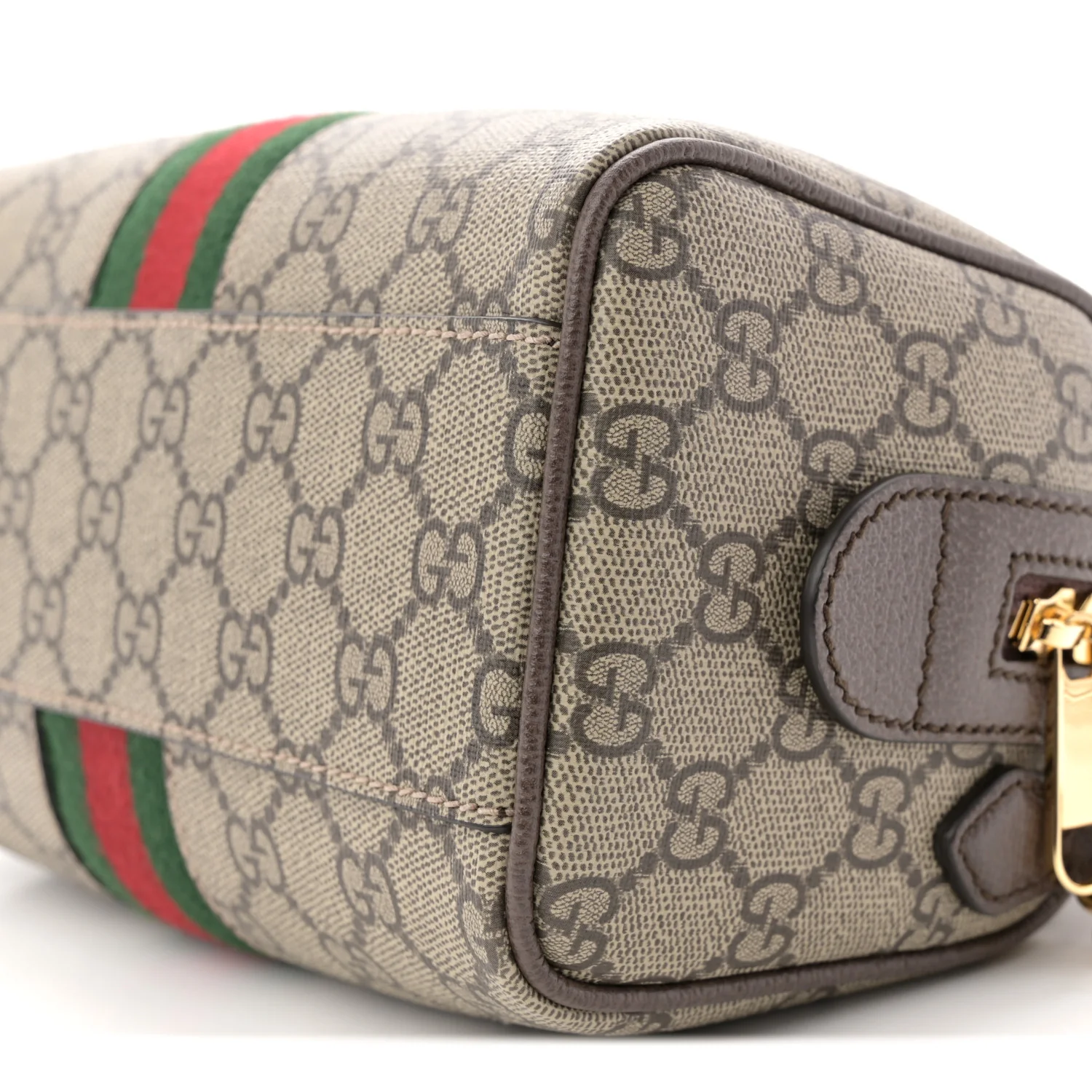 GG Supreme Monogram Textured Dollar Calfskin Web Mini Ophidia Top Handle Bag Beige Ebony New Acero - Top Club
