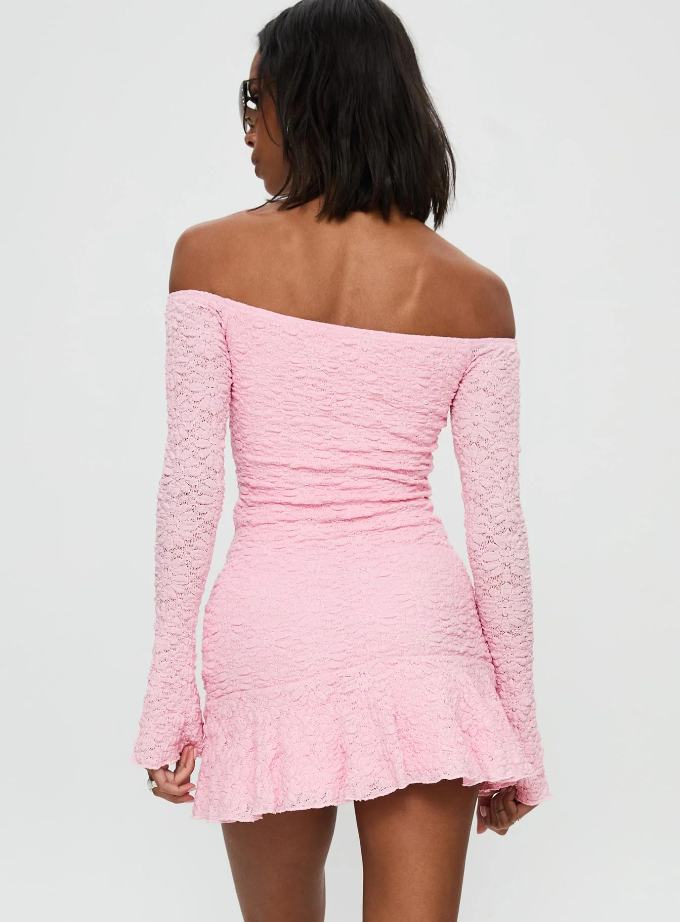 Vancesca Off Shoulder Long Sleeve Mini Dress Pink