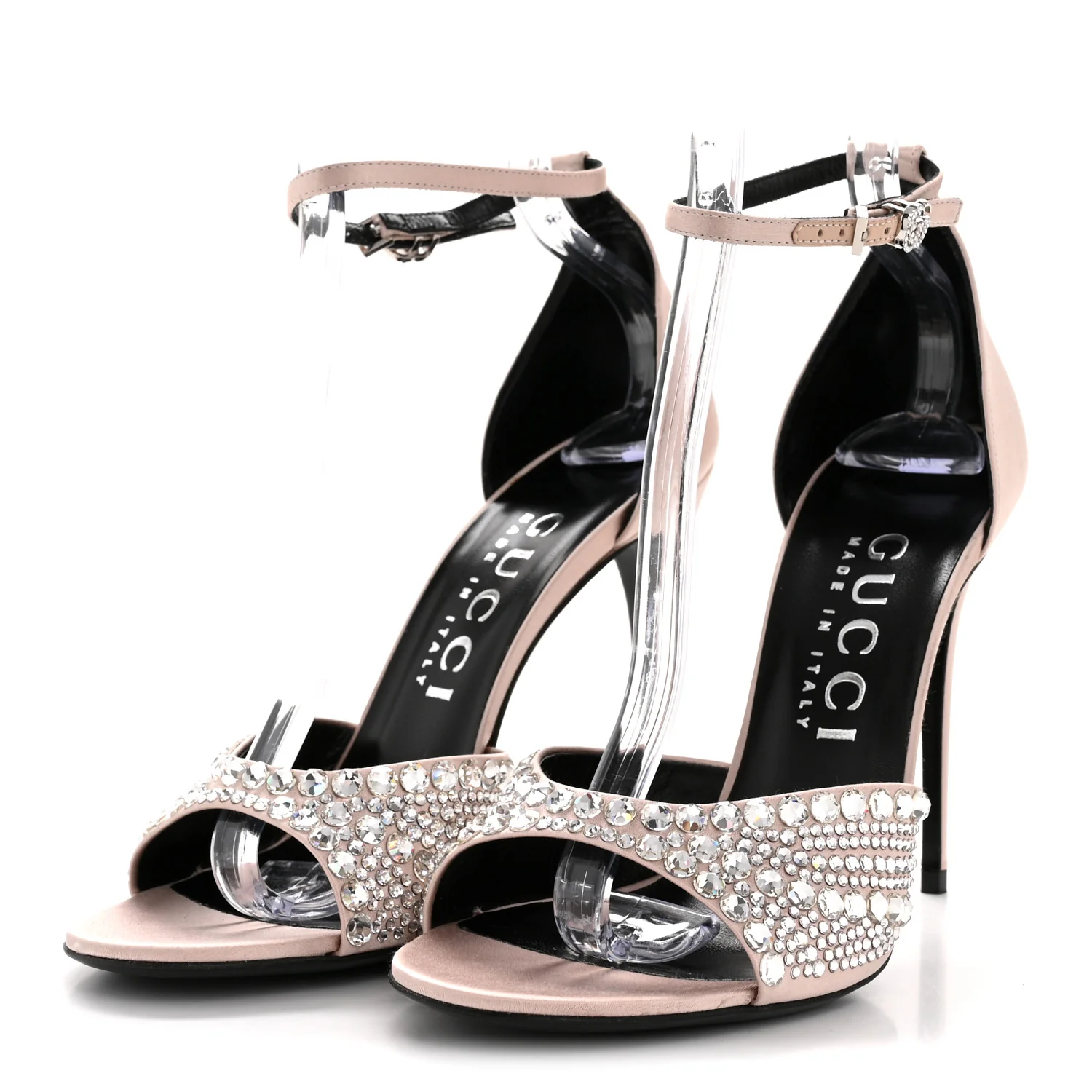 Satin Crystal Ankle Strap Sandal Pumps 39 Skin Rose - Top Club