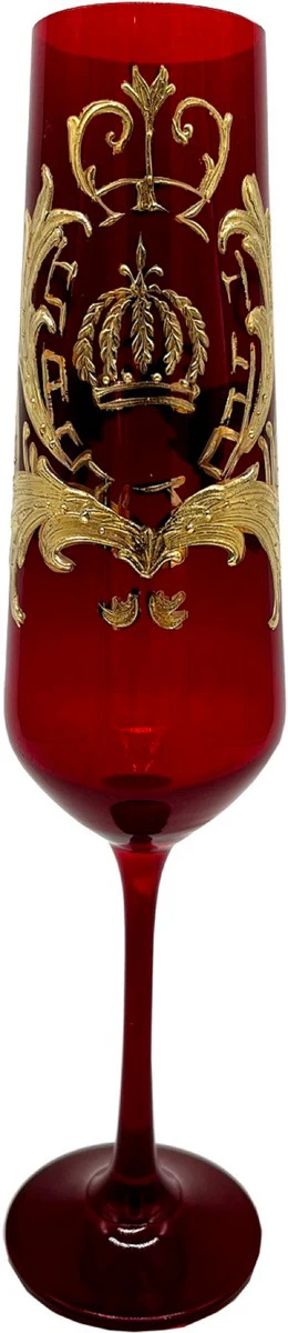 Pompöös by Luxus Champagne glass set Bordeaux red / gold Ø 6 x H. 25 cm - Champagne glasses with 24 carat gold plating - Pompöös glasses designed by Harald Glööckler