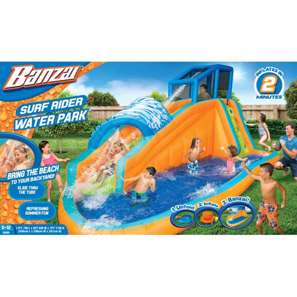 Banzai Surf Rider Aqua Park (inflatable water slide in backyard summer fun pool)