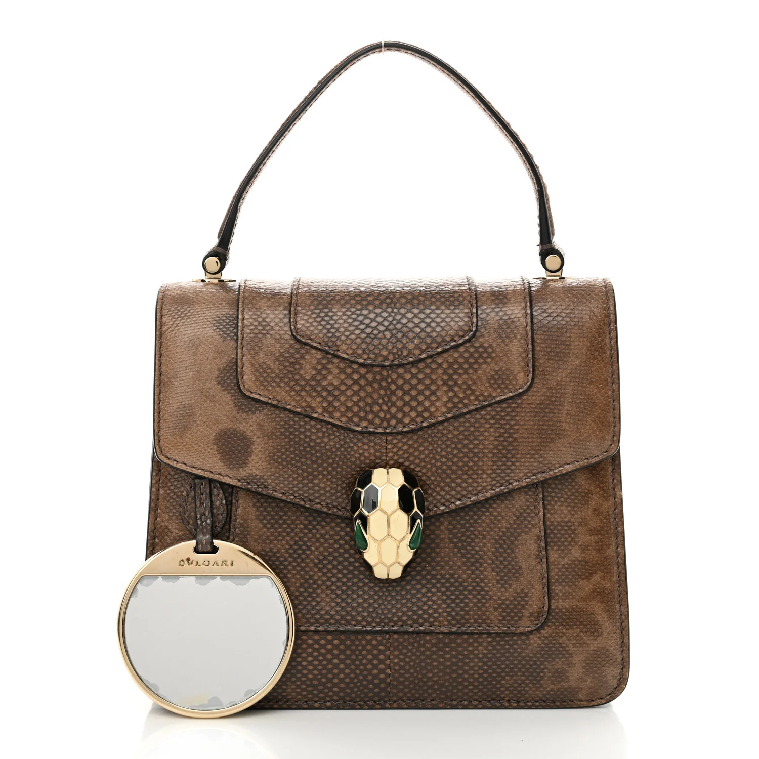 Shiny Karung Serpenti Forever Top Handle Brown - Top Club
