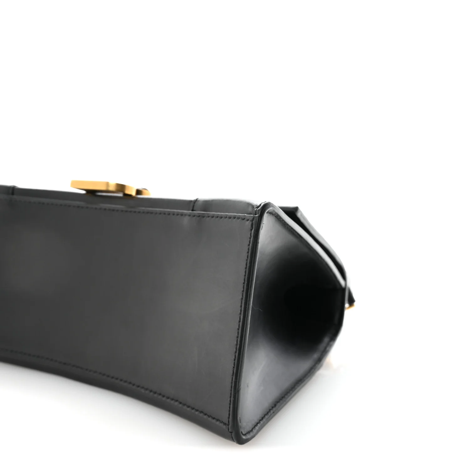 Shiny Box Calfskin Small Hourglass Top Handle Bag Black - Top Club