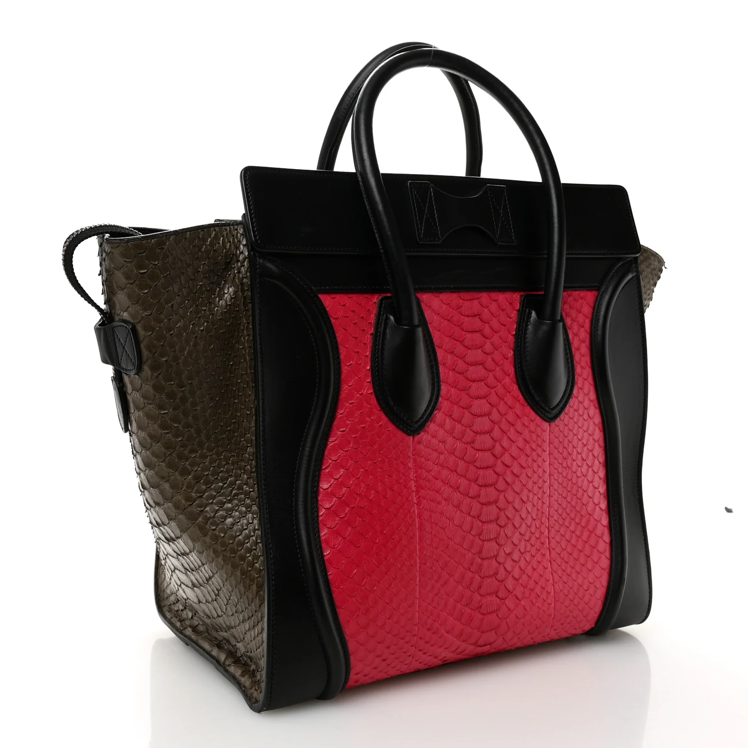 Snakeskin Smooth Calfskin Mini Tri-Color Luggage Fuchsia - Top Club