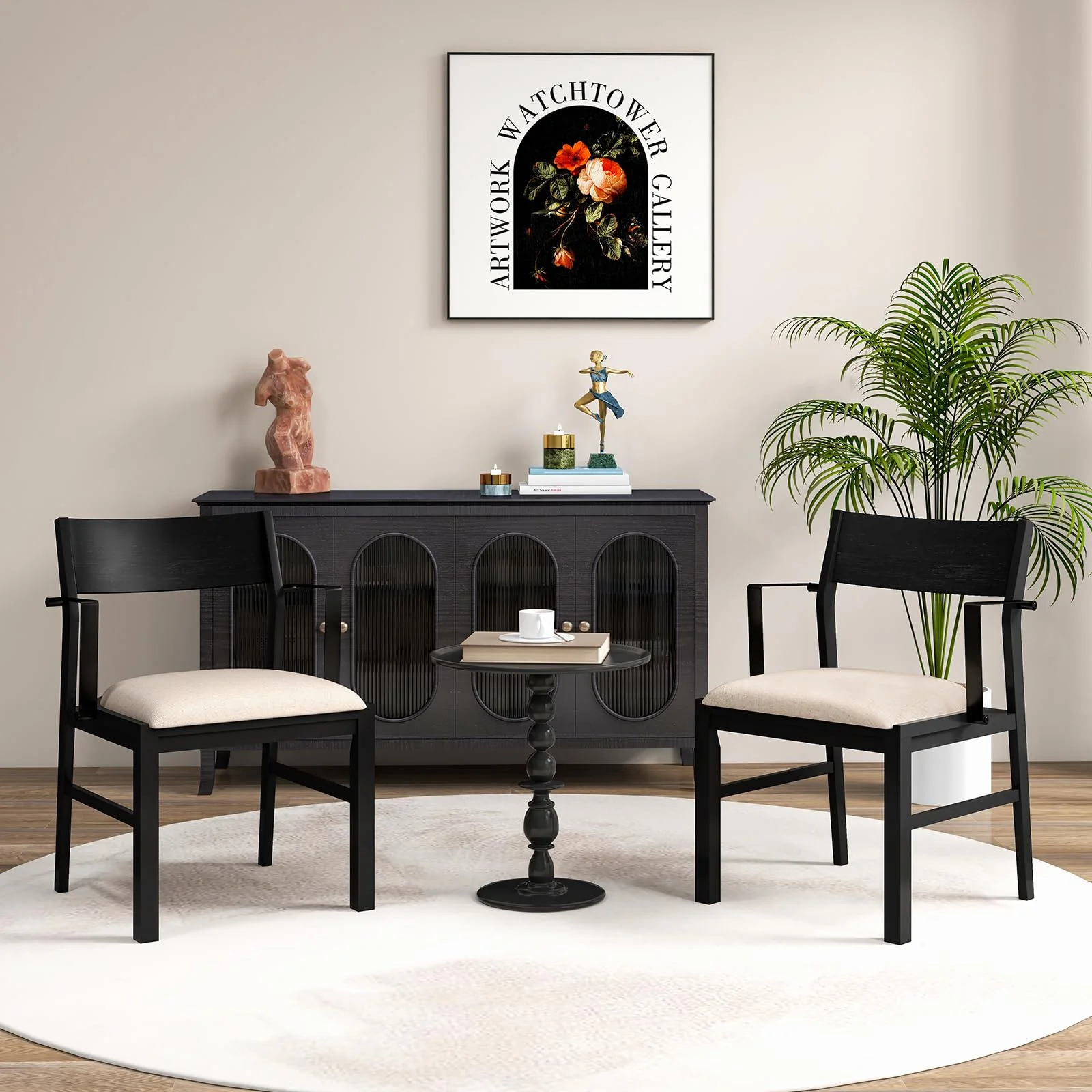 BEFOUNDLOVELY Dining Chairs Set of 2/4 with Padded Seat, Metal Armrest, Solid Rubber Wood Legs