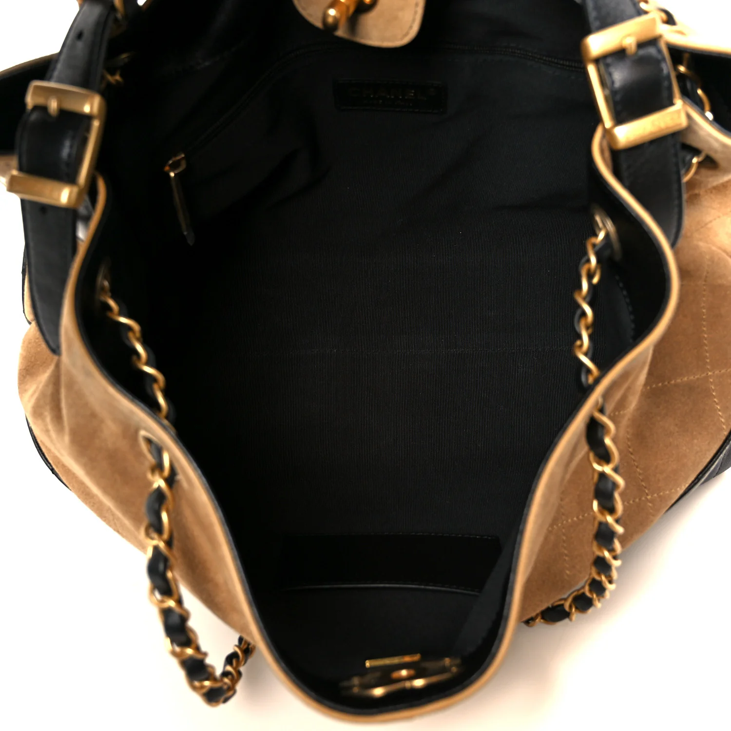 Suede Calfskin Shiny Lambskin Quilted Small Coco Base Shopping Bag Beige Black - Top Club