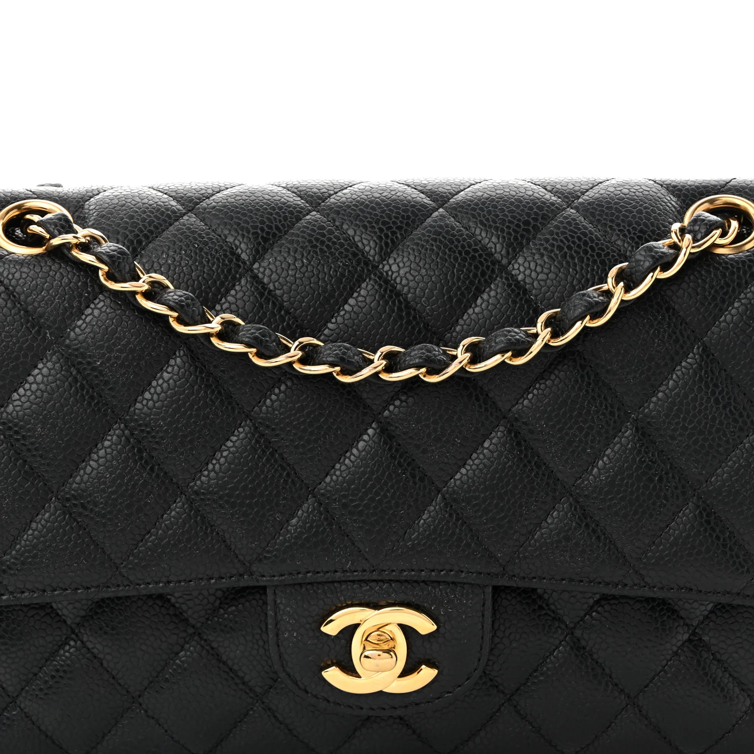Caviar Quilted Medium Double Flap Black - Top Club