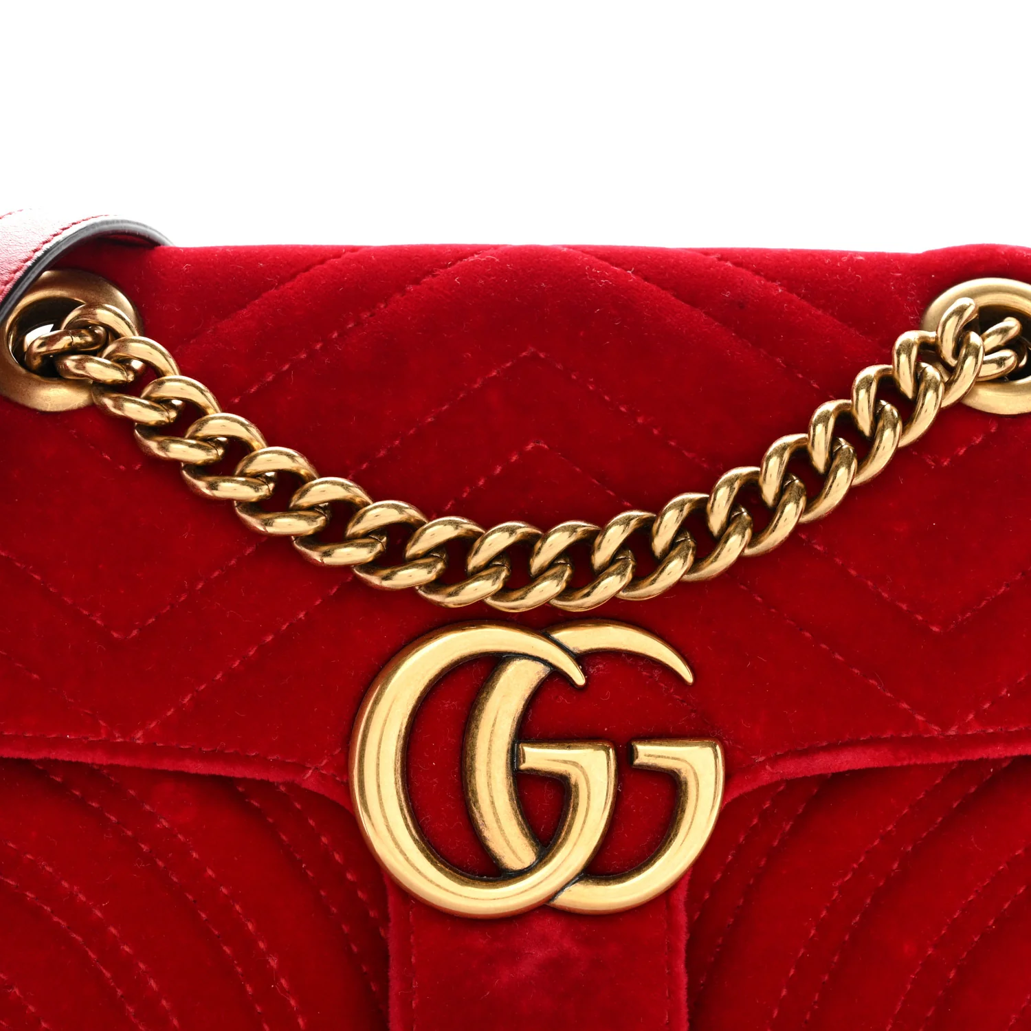 Velvet Matelasse Mini GG Marmont Shoulder Bag Hibiscus Red - Top Club