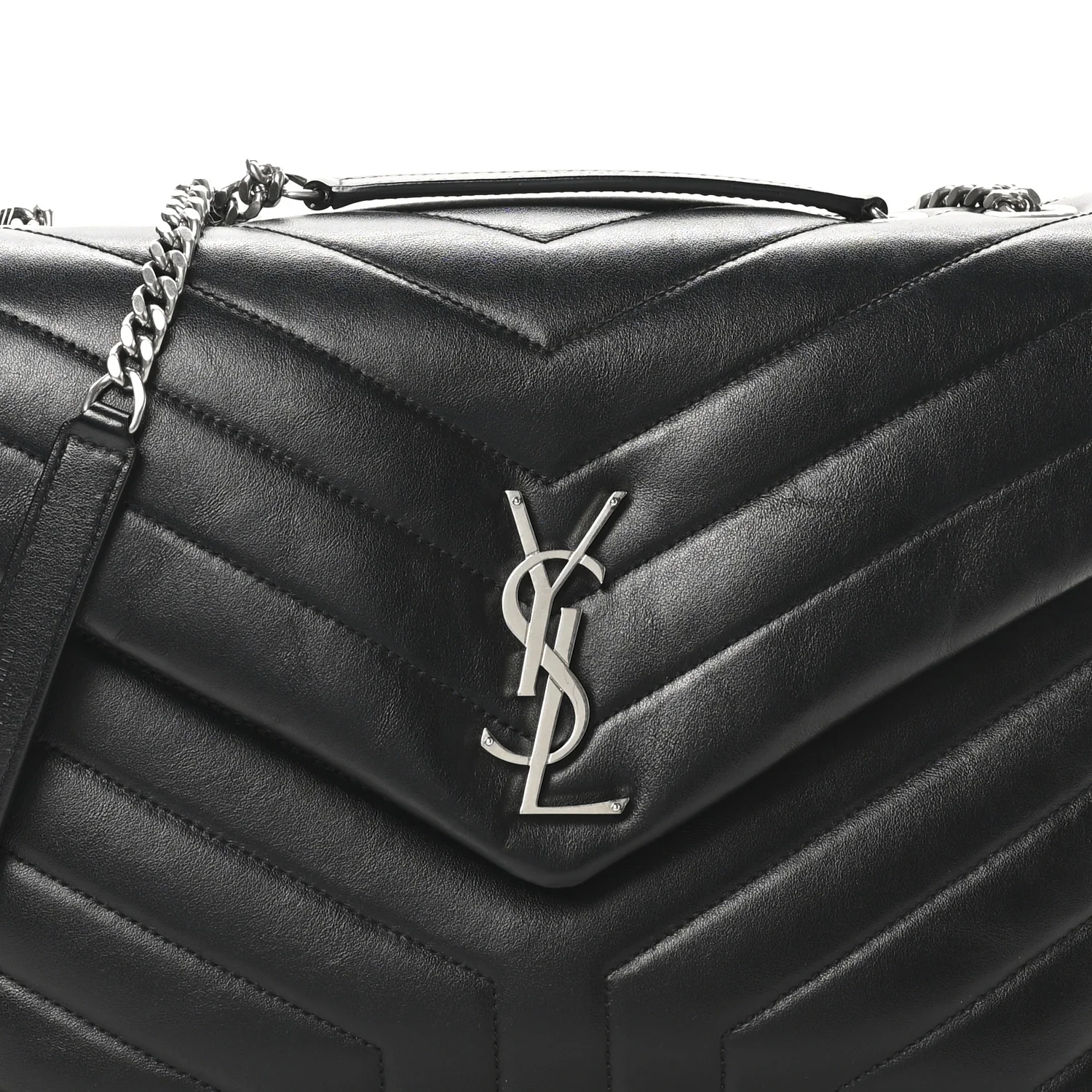 Calfskin Y Quilted Monogram Medium Loulou Chain Satchel Black - Top Club