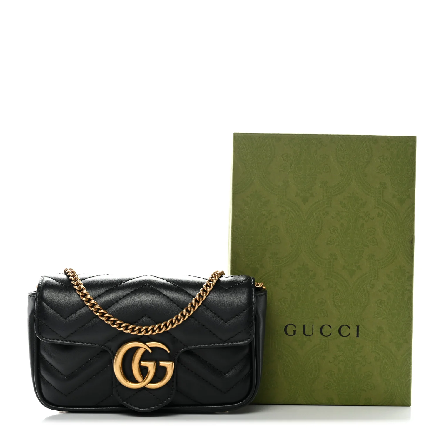Calfskin Matelasse Super Mini GG Marmont Shoulder Bag Black - Top Club