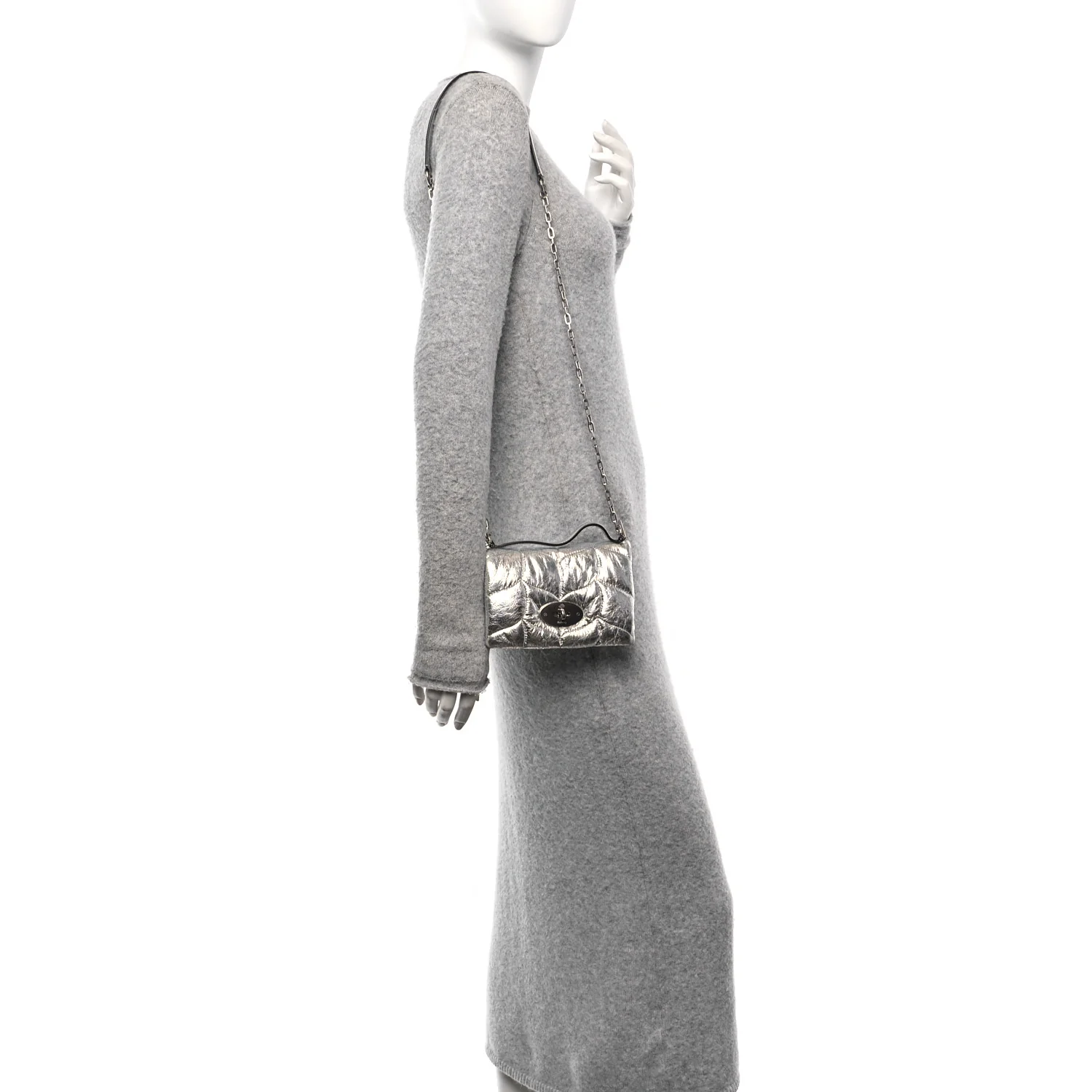 Metallic Crinkled Nappa Pillow Quilted Tiny Softie Bag Silver