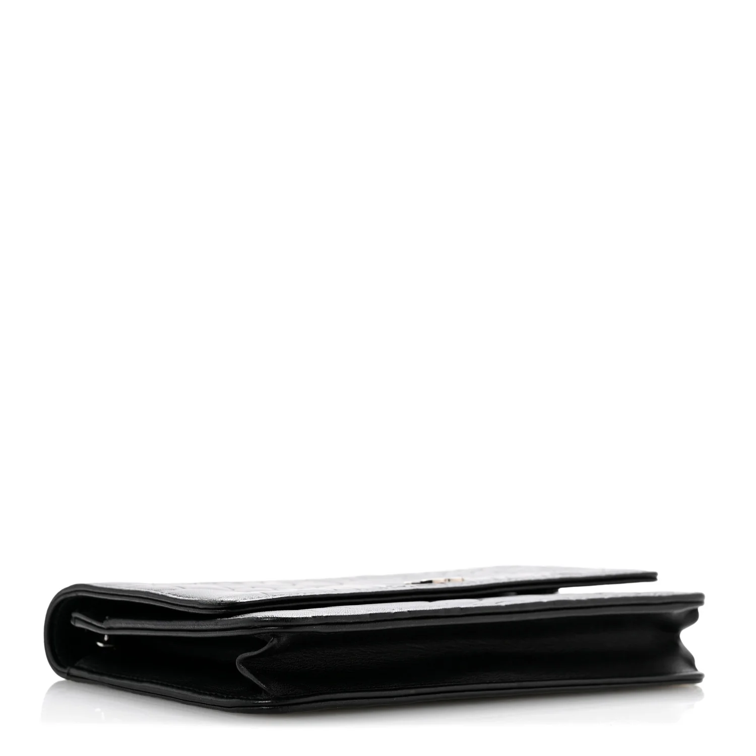 Lambskin Camellia Embossed Wallet On Chain WOC Black - Top Club