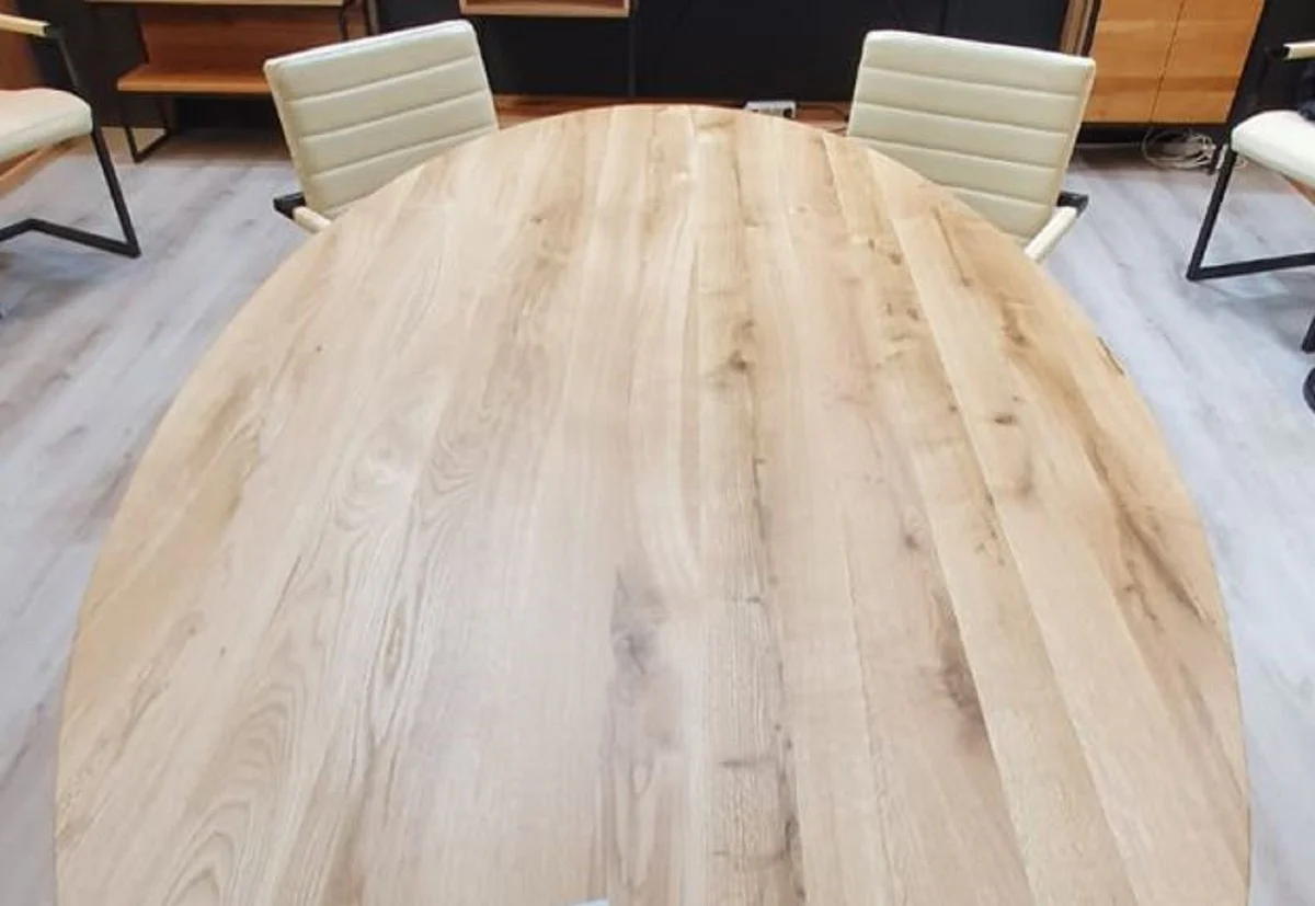 Luxury dining table natural color / black 240 x 120 x H. 77 cm - Oval solid wood kitchen table - Solid wood furniture - Dining room furniture - Luxury furniture - Luxury furnishings
