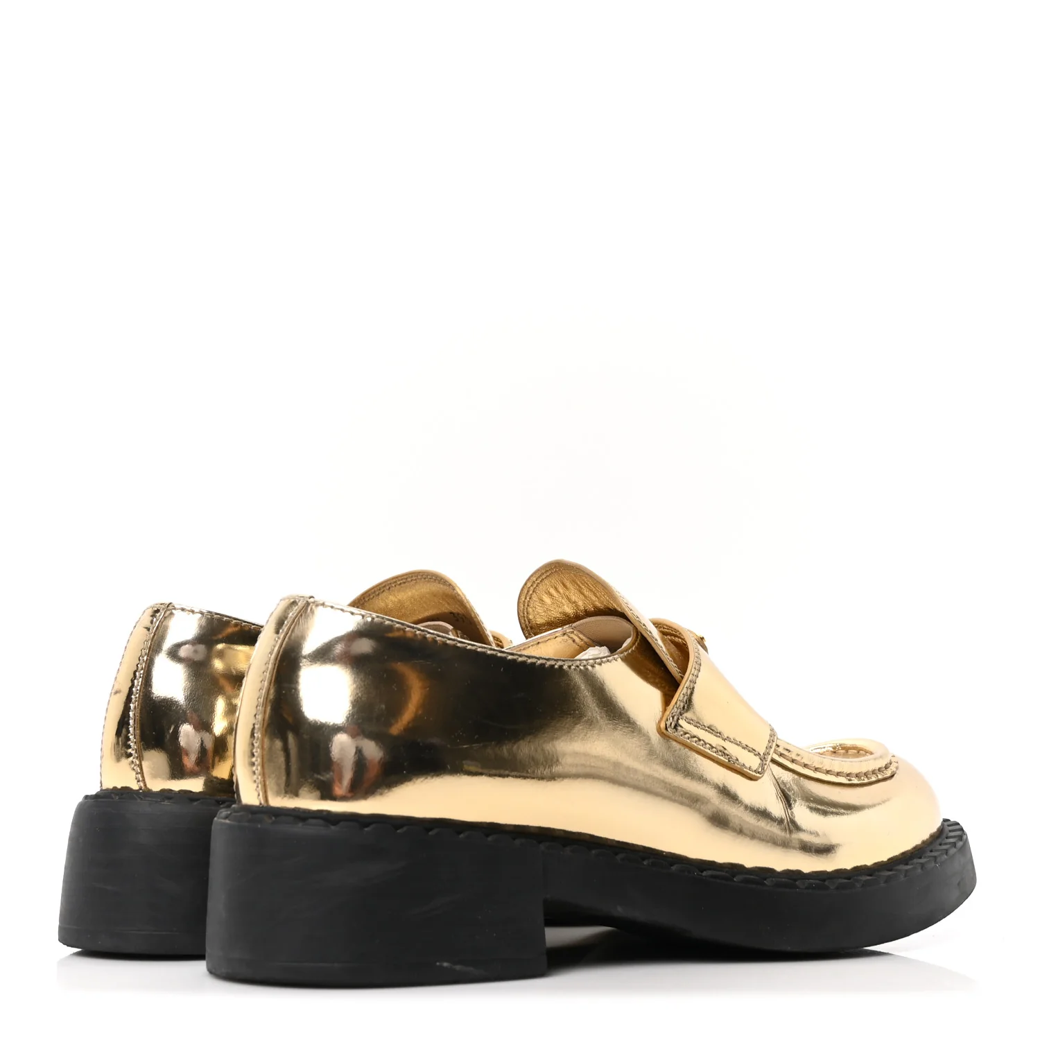 Metallic Brushed Calfskin Metal Triangle Logo 50mm Loafers 39.5 Platino - Top Club