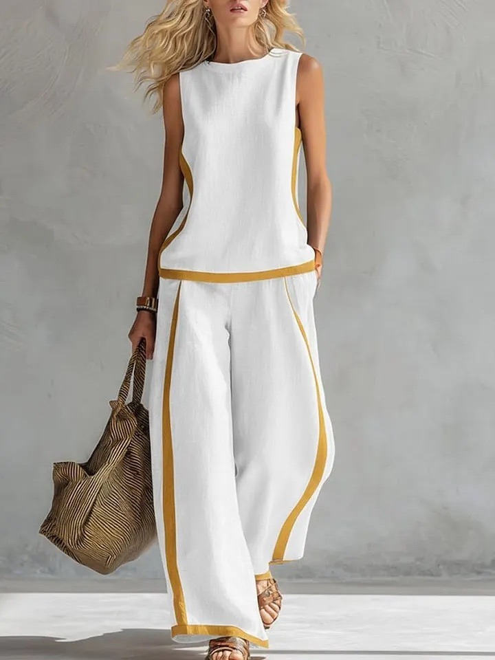 Plus Size Friendly Plus Size Friendly Women's Round Neck Sleeveless Casual Loose Top And High-waisted Loose Wide-leg Pants Cotton And Linen Set. - Nordfashionstorm - Women's Clothing, Fashion for You - Nordfashionstorm.com