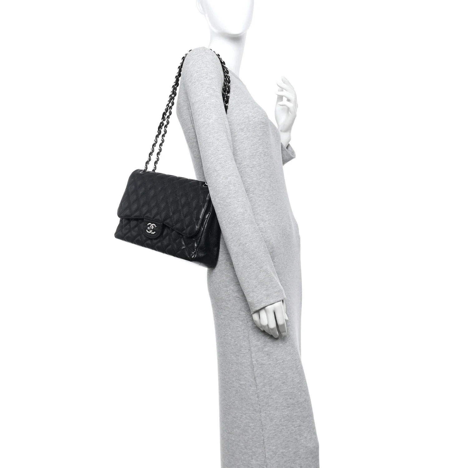 Caviar Quilted Jumbo Double Flap Black