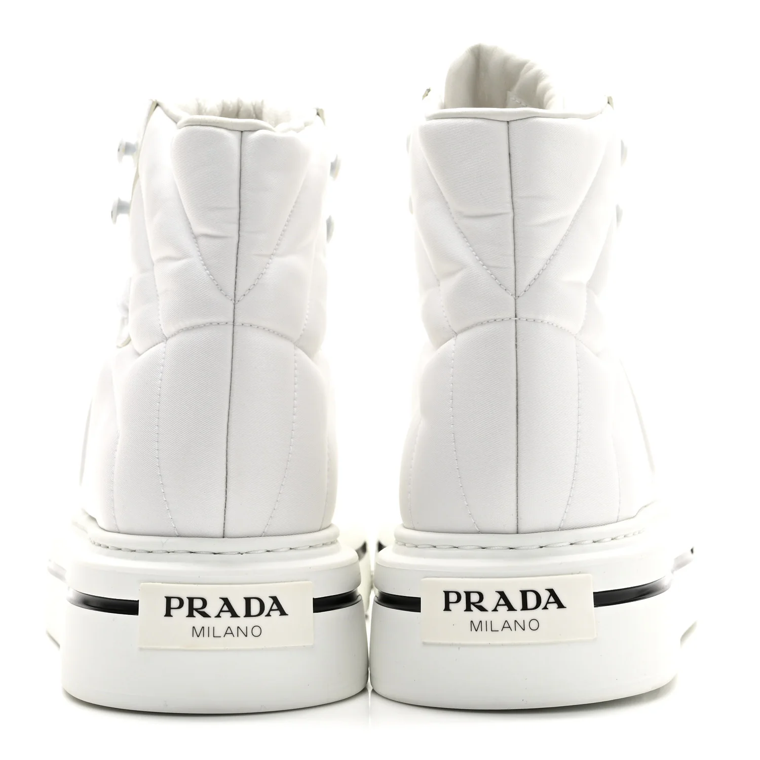 Re-Nylon Gabardine Spazzolato Macro Quilted Triangle Logo High Top 45mm Sneakers 38.5 White - Top Club