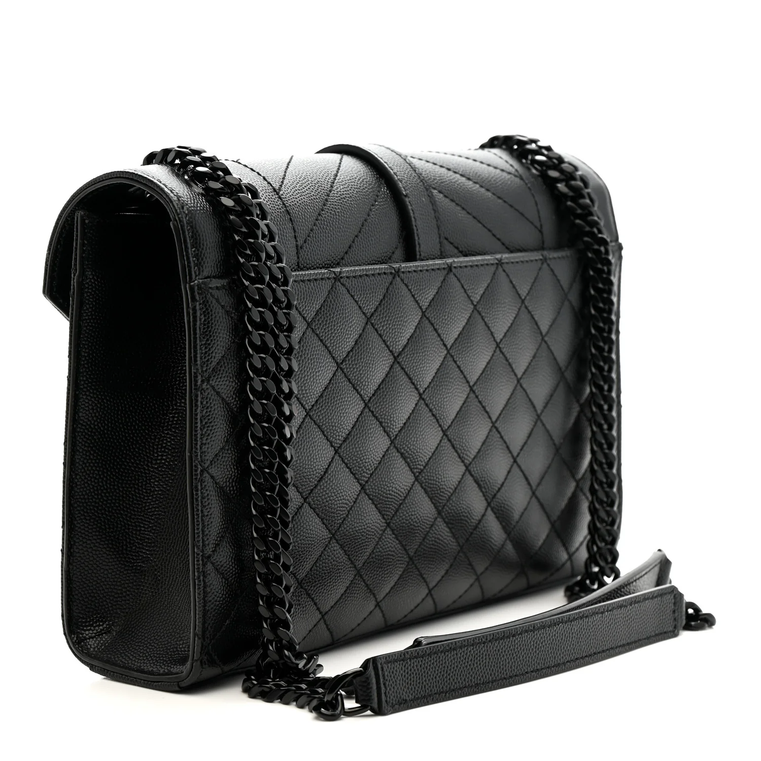 Grain De Poudre Textured Mixed Matelasse Triquilt Medium Monogram Monochrome Satchel Black - Top Club