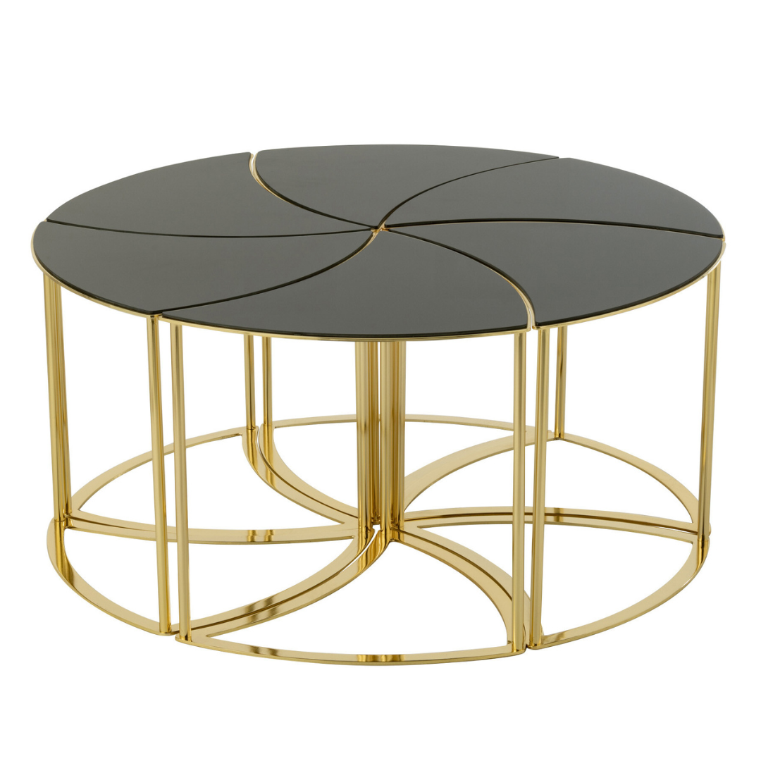 Bijzettafel Tornado zwart/goud - set van 6