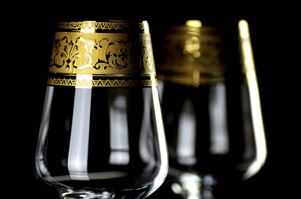 Luxury Baroque red wine glass set of 6 gold Ø 8.5 x H. 24 cm - handmade and hand-engraved wine glasses - hotel & restaurant accessories - luxury quality