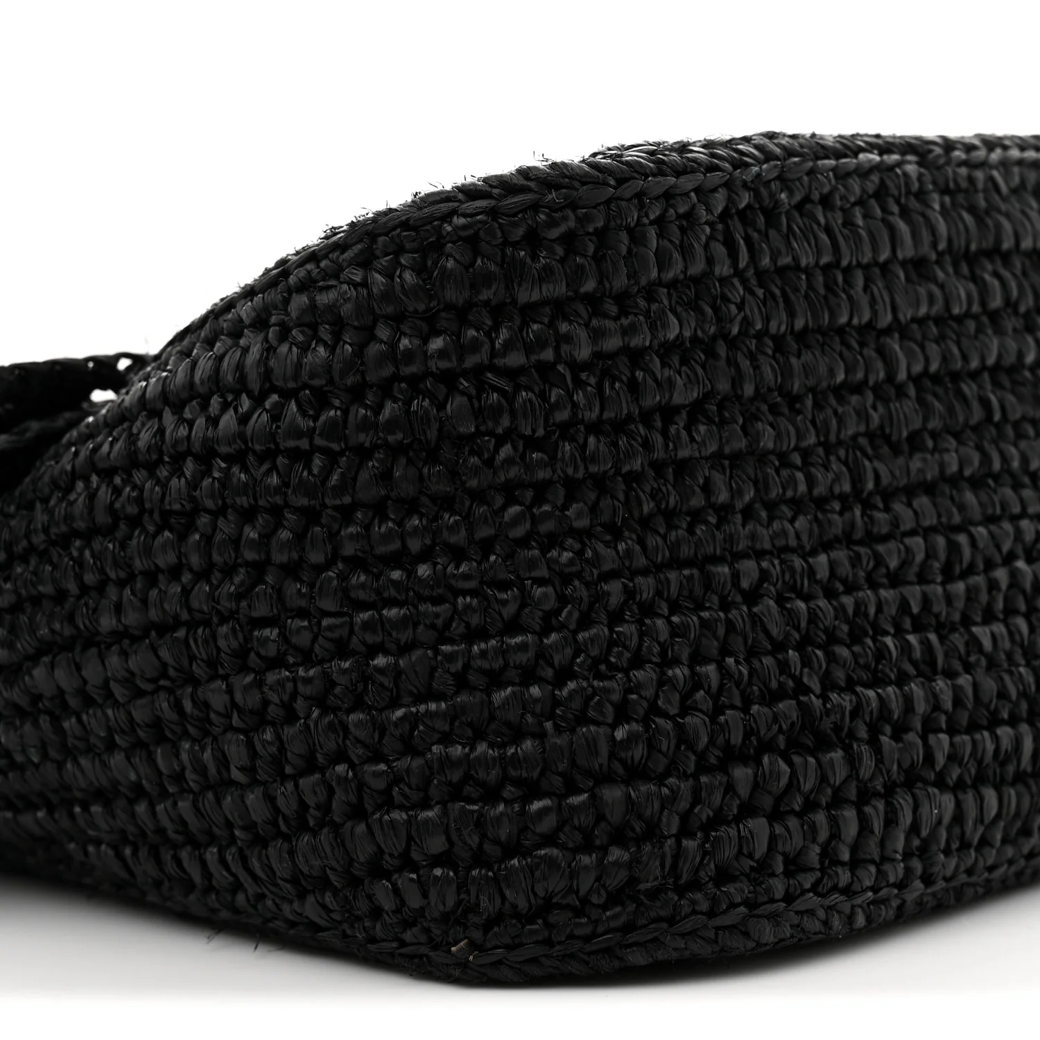 Raffia Donut Chain Medium Ola Shoulder Bag Black - Top Club