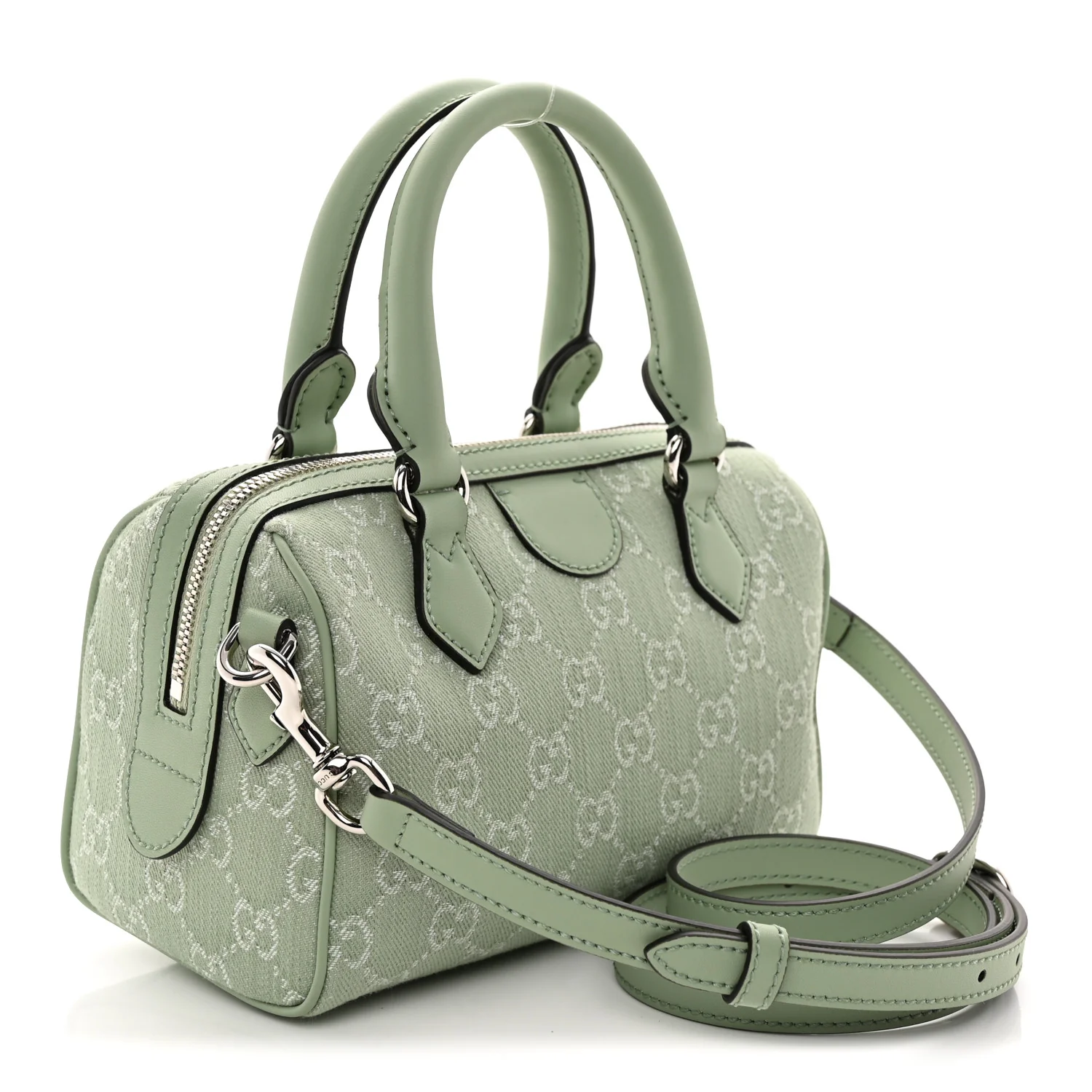 Denim GG Monogram Calfskin Mini Ophidia Top Handle Bag Pale Green