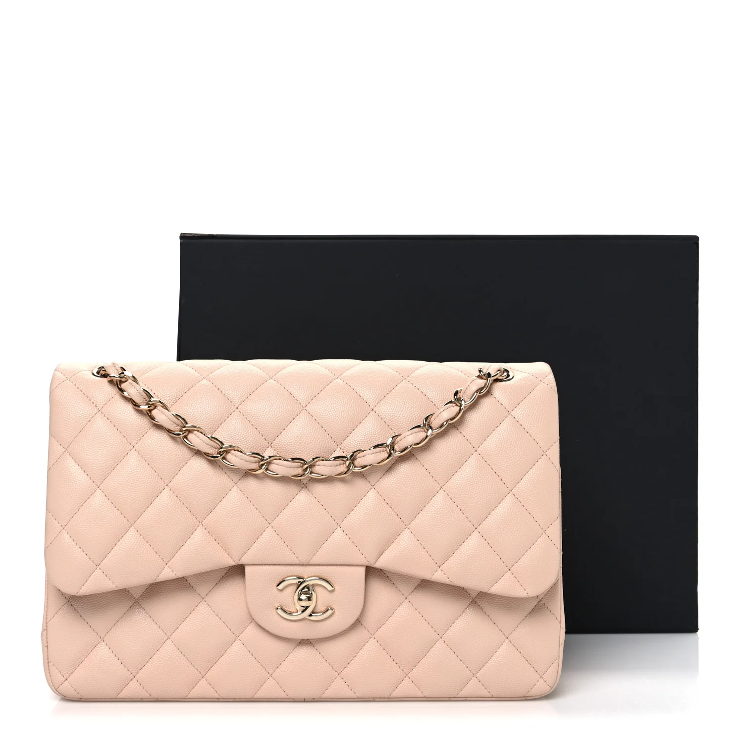 Caviar Quilted Jumbo Double Flap Light Beige - Top Club
