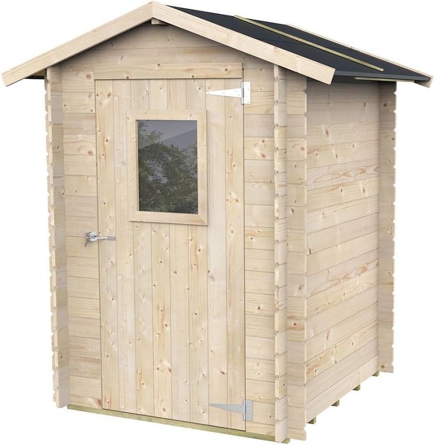 Casetta in Legno 1,5x1,5 m Jack per Attrezzi da Giardino – Porta Singola con Finestra – Kit Completo da Montare – Legno Naturale – Tetto Impermeabile – Made in Italy