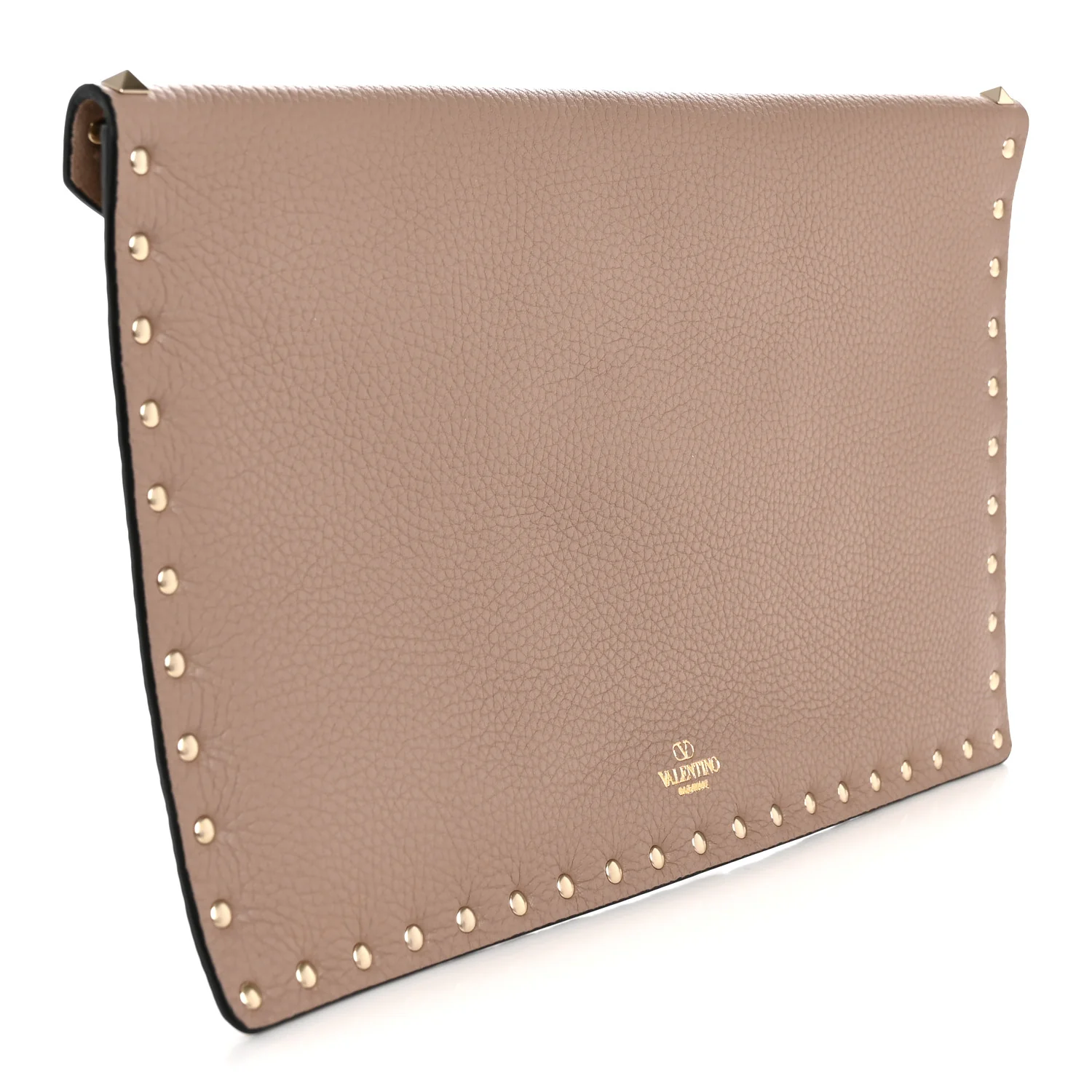 Vitello Medium Rockstud Envelope Flat Wristlet Pouch Poudre - Top Club