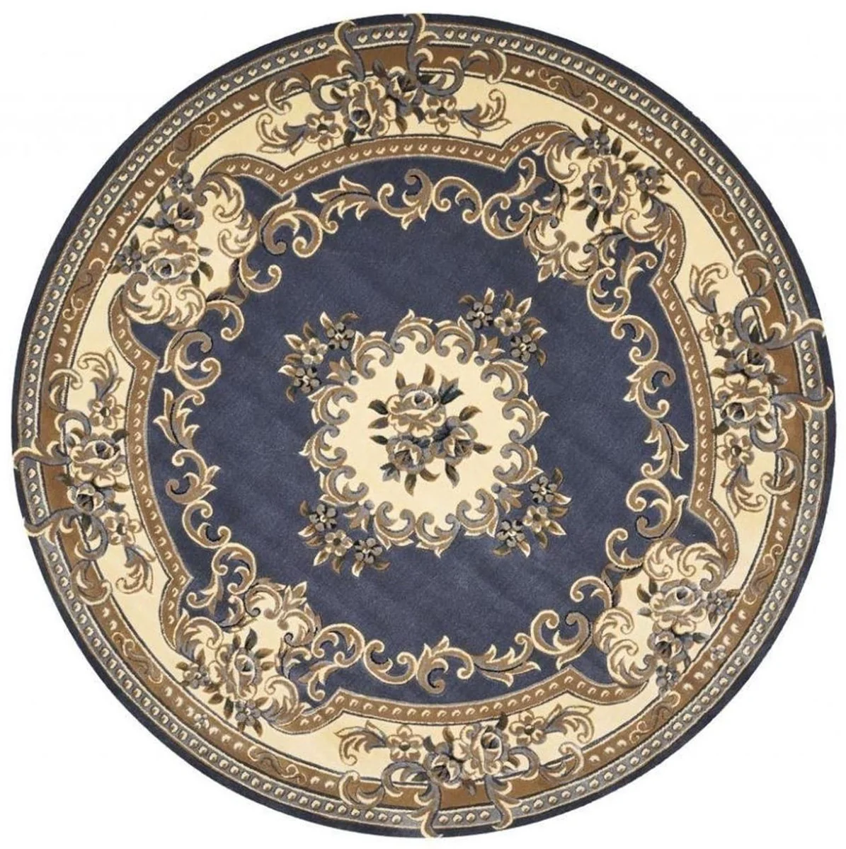 Luxury baroque living room carpet blue / cream / brown Ø 400 cm