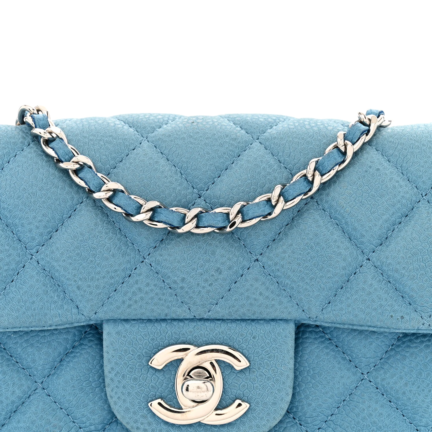 Iridescent Caviar Quilted Extra Mini Flap Light Blue - Top Club