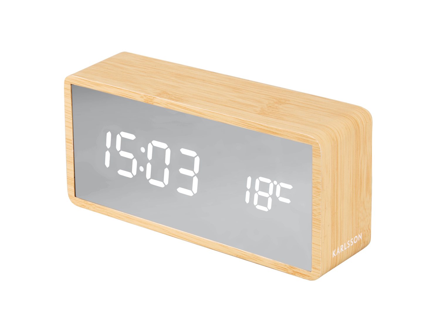 Alarm clock Silver Mirror LED light wood veneer