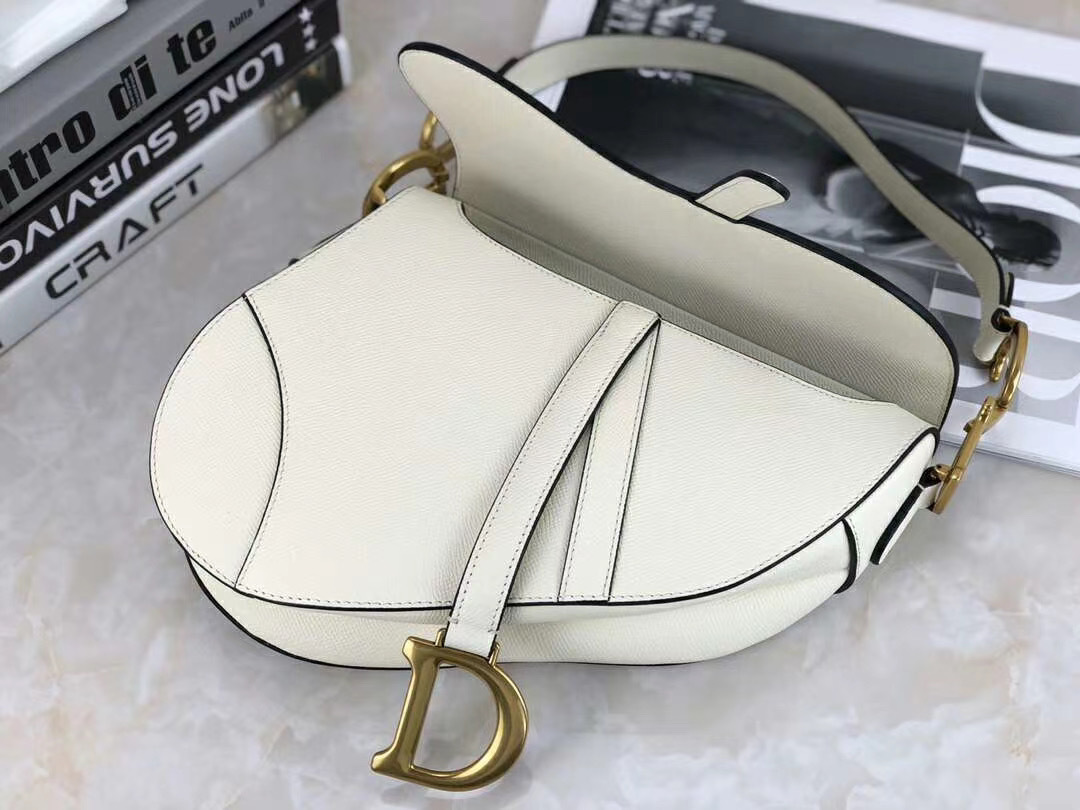 CHRISTIAN D Grained Calfskin Saddle Bag White - Top Club