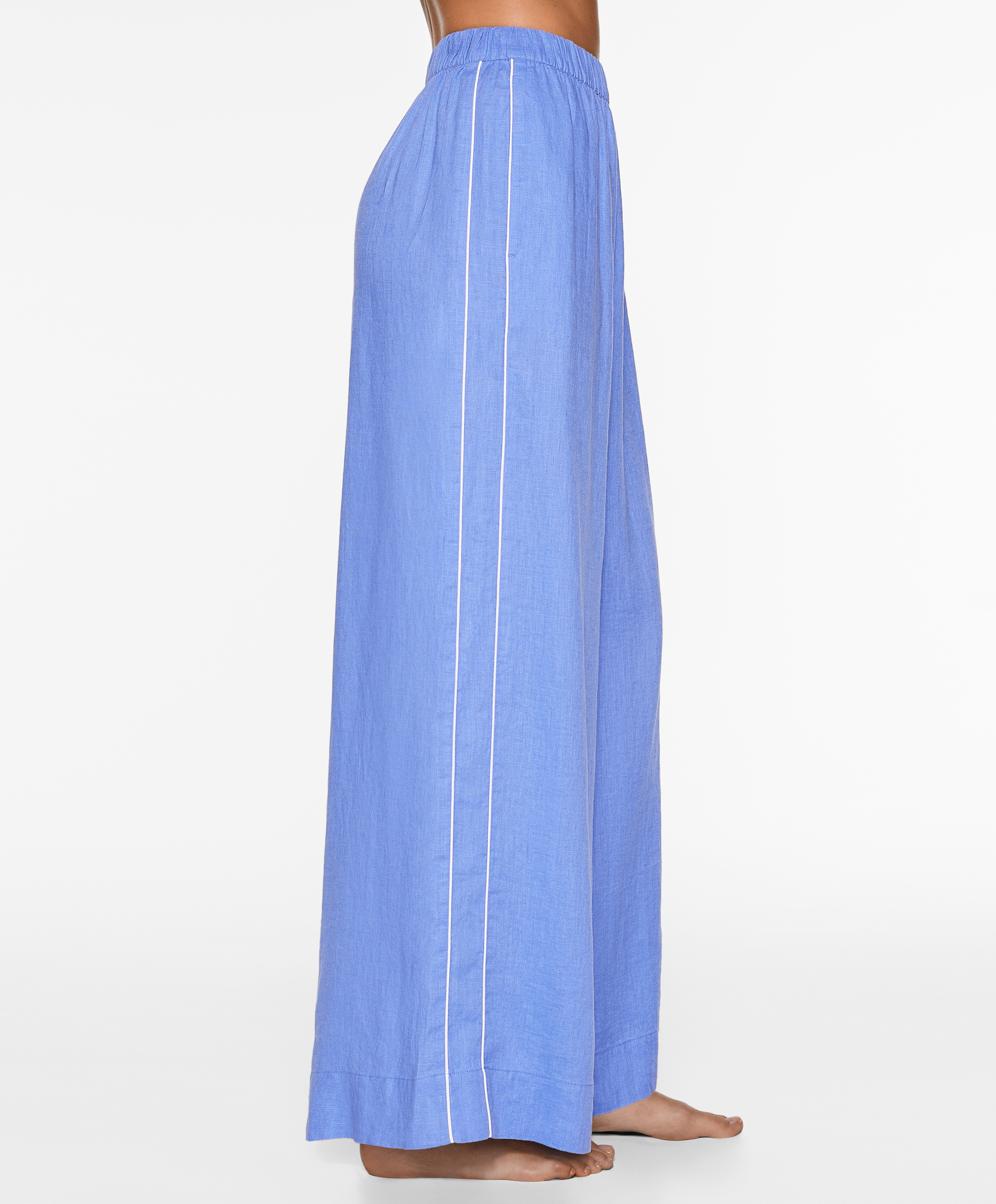 OYSHO 100% linen wide straight-leg trousers with piping