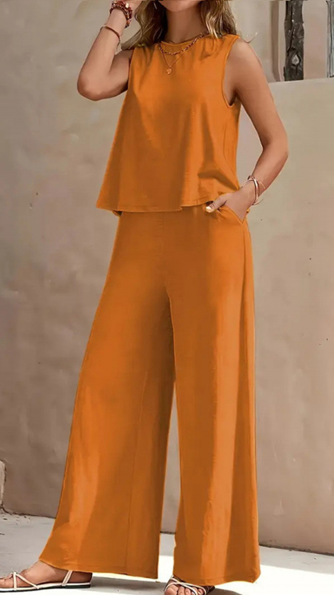 Women's  Sleeveless Cotton-Blend Two-Piece Set - Nordfashionstorm - Women's Clothing, Fashion for You - Nordfashionstorm.com