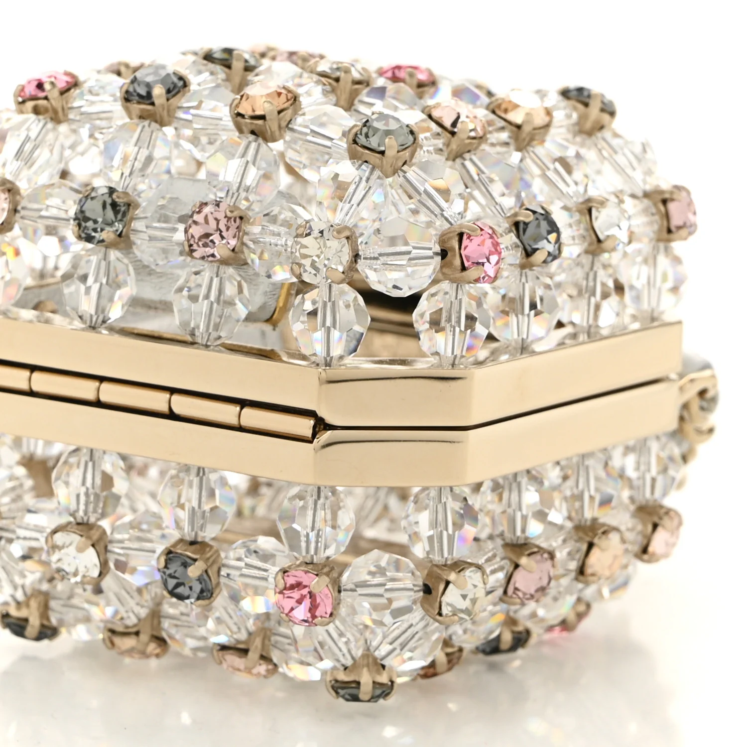 Metal Bead Crystal Minaudiere CC Mini Evening Bag Gold Multicolor - Top Club