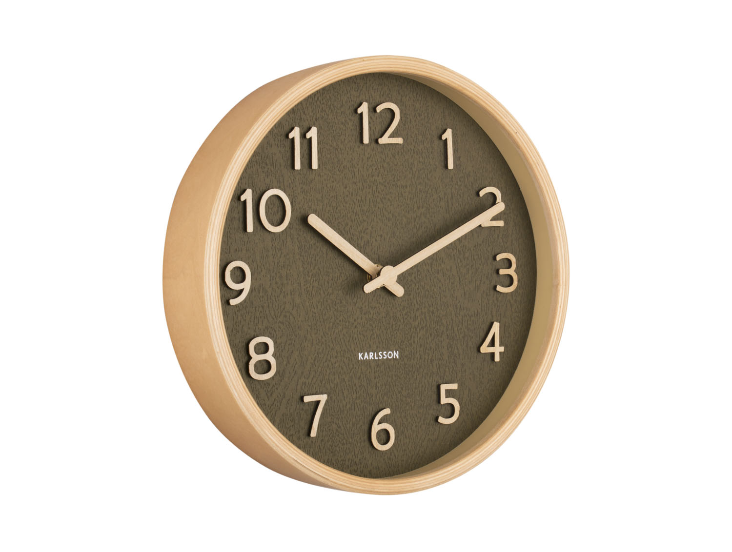 Wall clock Pure wood grain small moss green